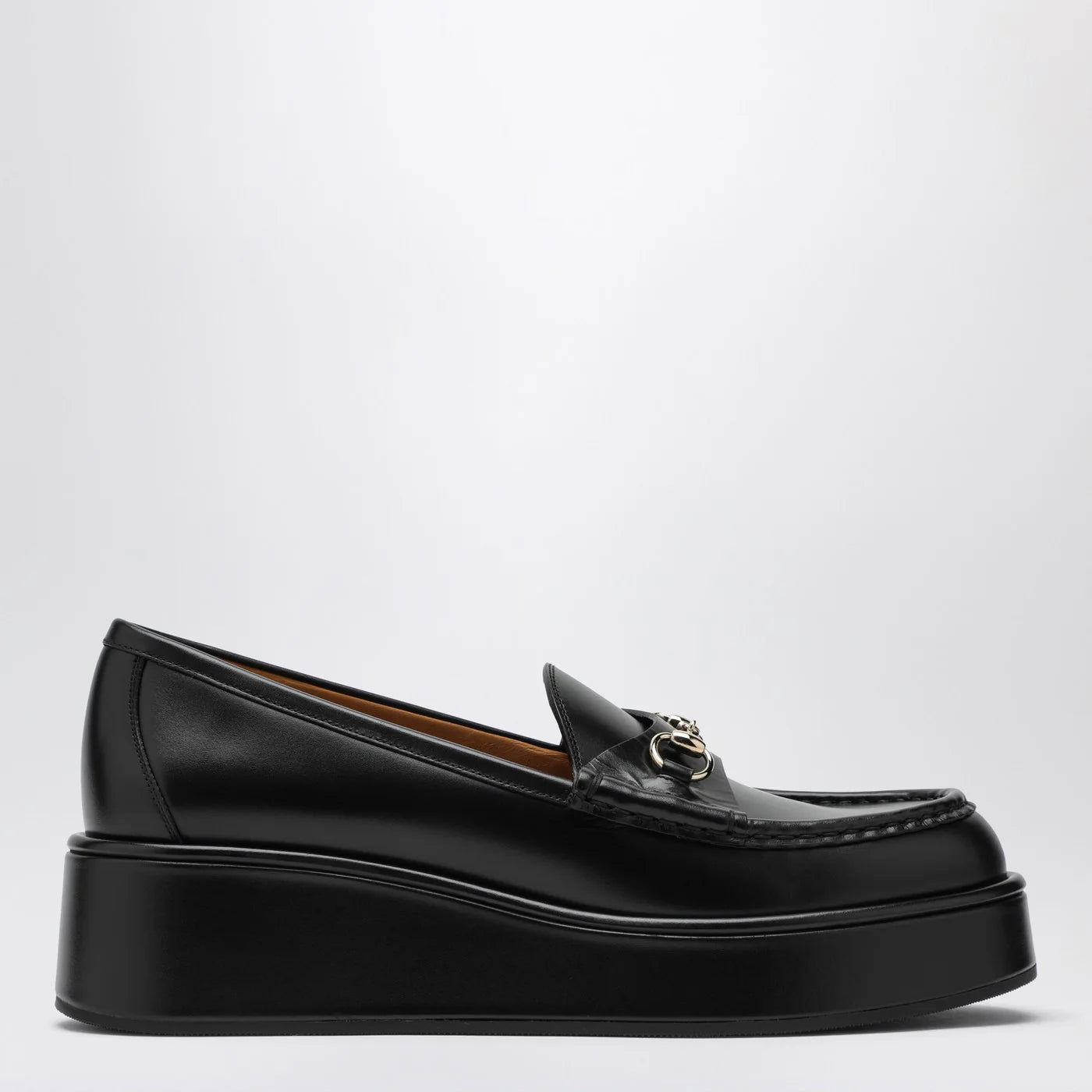 GUCCI Black loafer with platform and Horsebitt