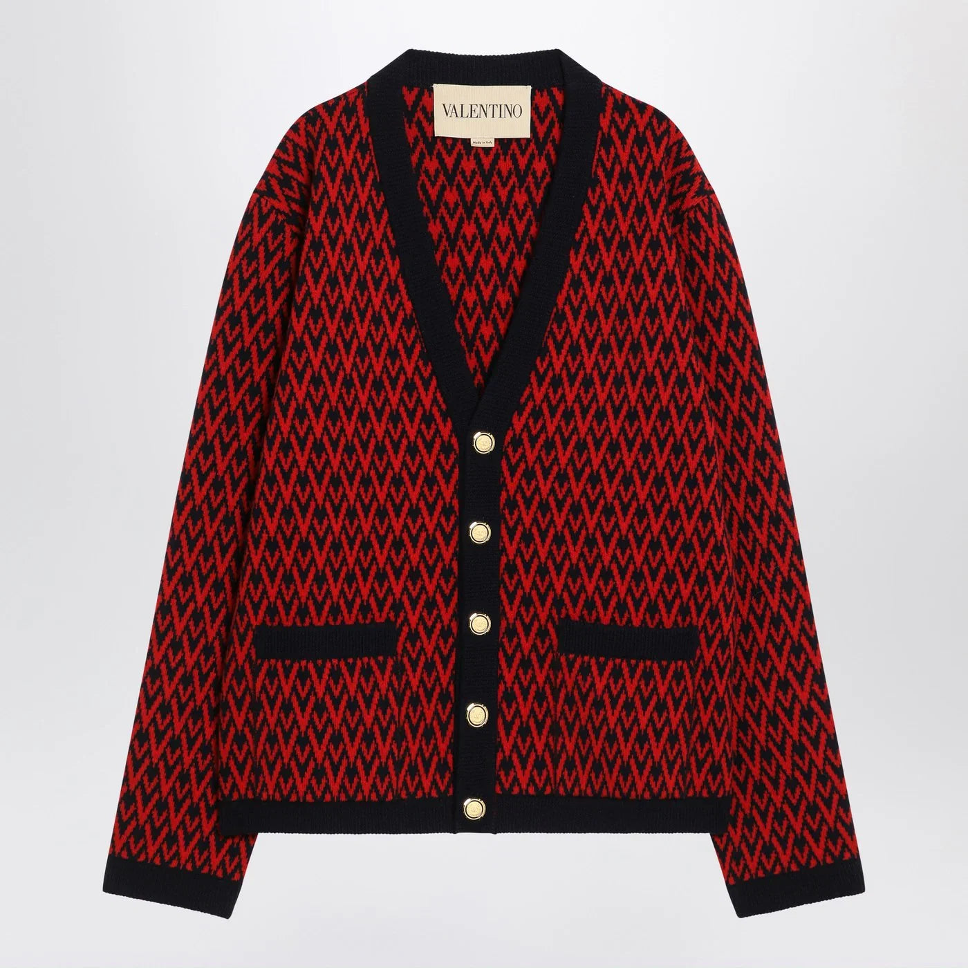 Valentino Jacquard patterned cardigan Toute la V red/navy blue