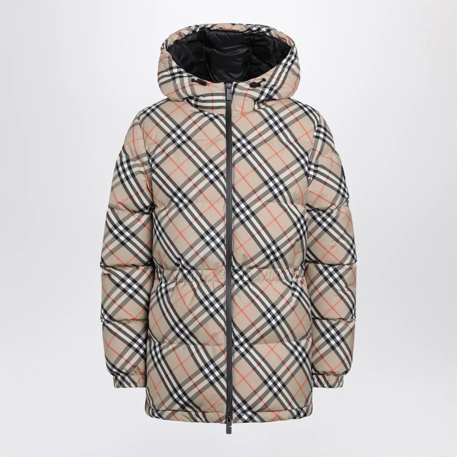 Burberry Hooded check nylon puffer jacket in sand