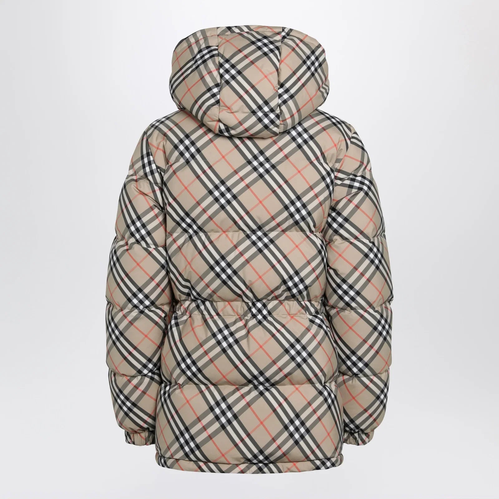 Burberry Hooded check nylon puffer jacket in sand