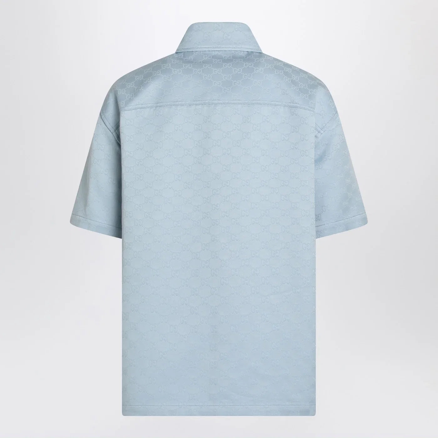 GUCCI Light blue cotton shirt with GG jacquard