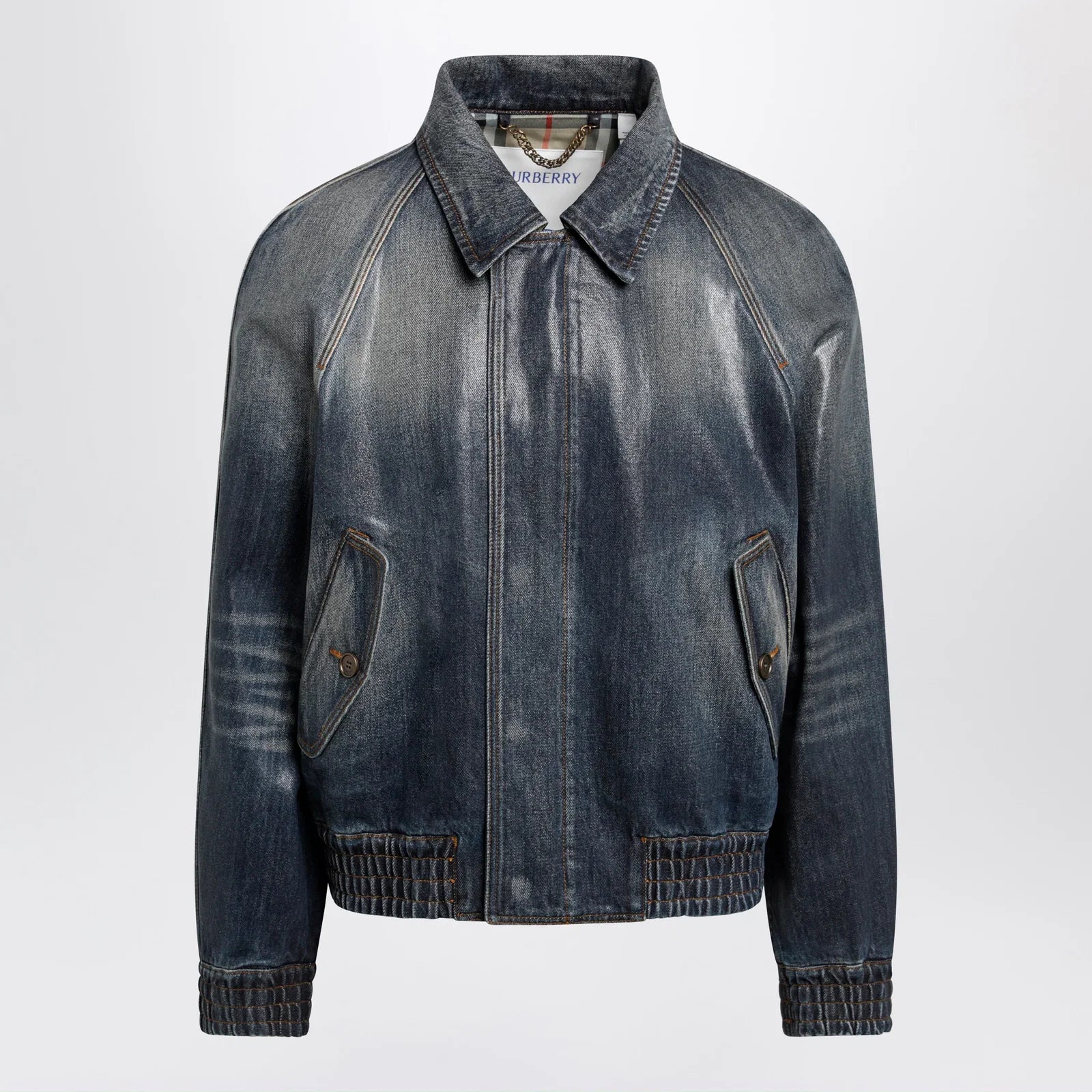 Burberry Coated denim aviator jacket in mid blue