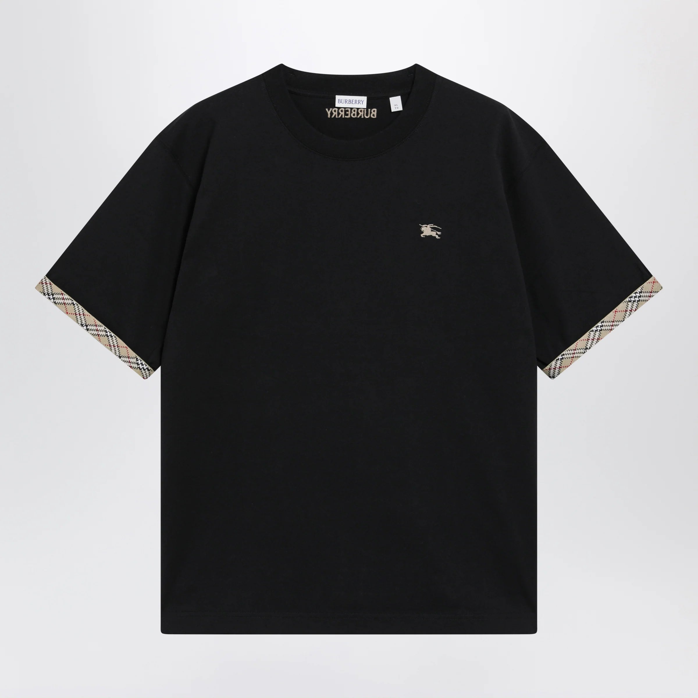 Burberry Cotton jersey T-shirt with Check trim in black
