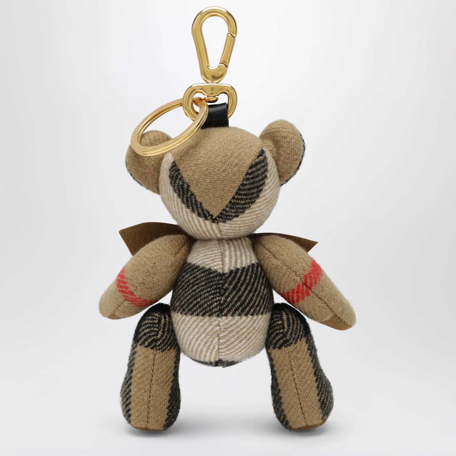 Burberry Thomas teddy bear charm in check cashmere, beige