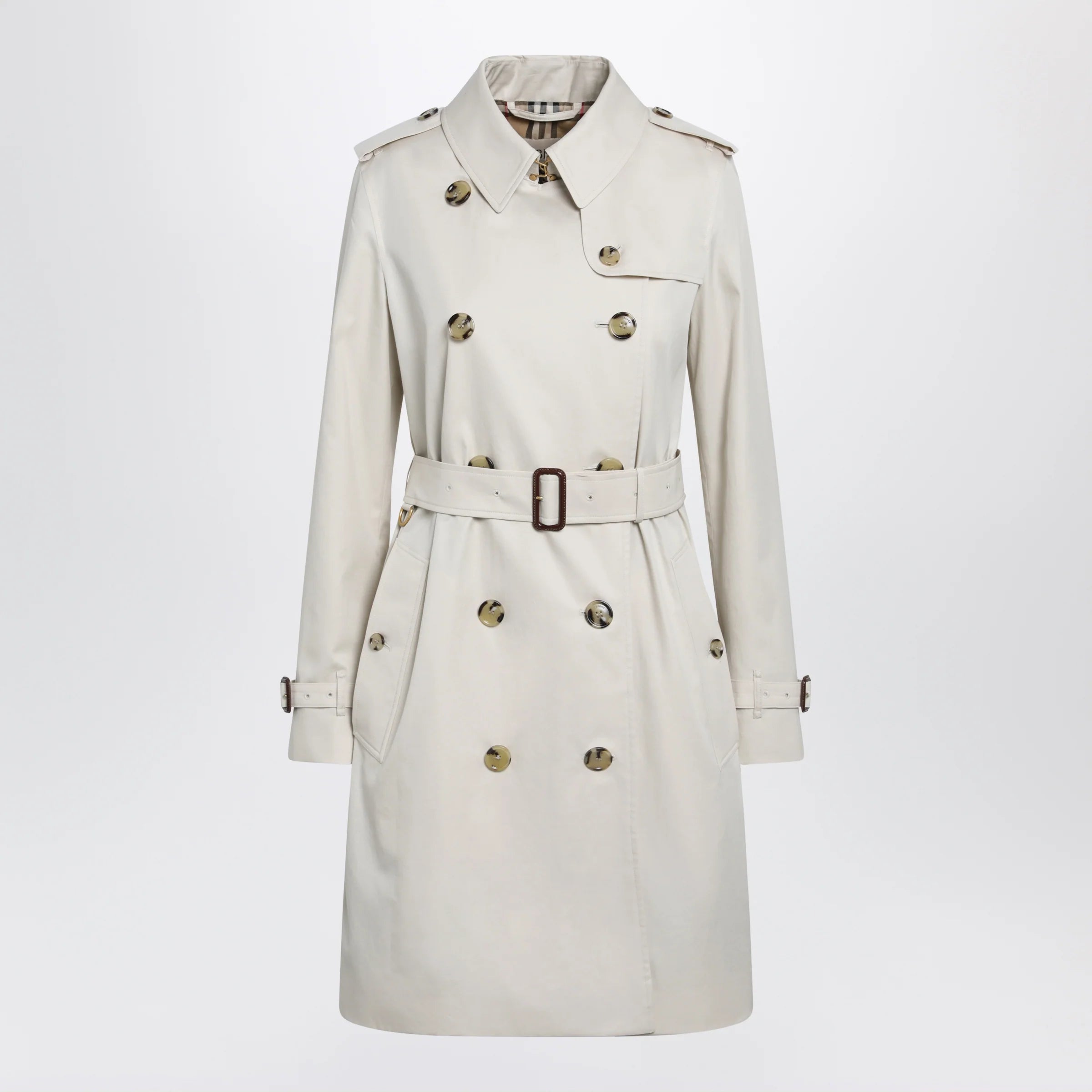 Burberry Kensington mid-length tropical gabardine trench coat, beige