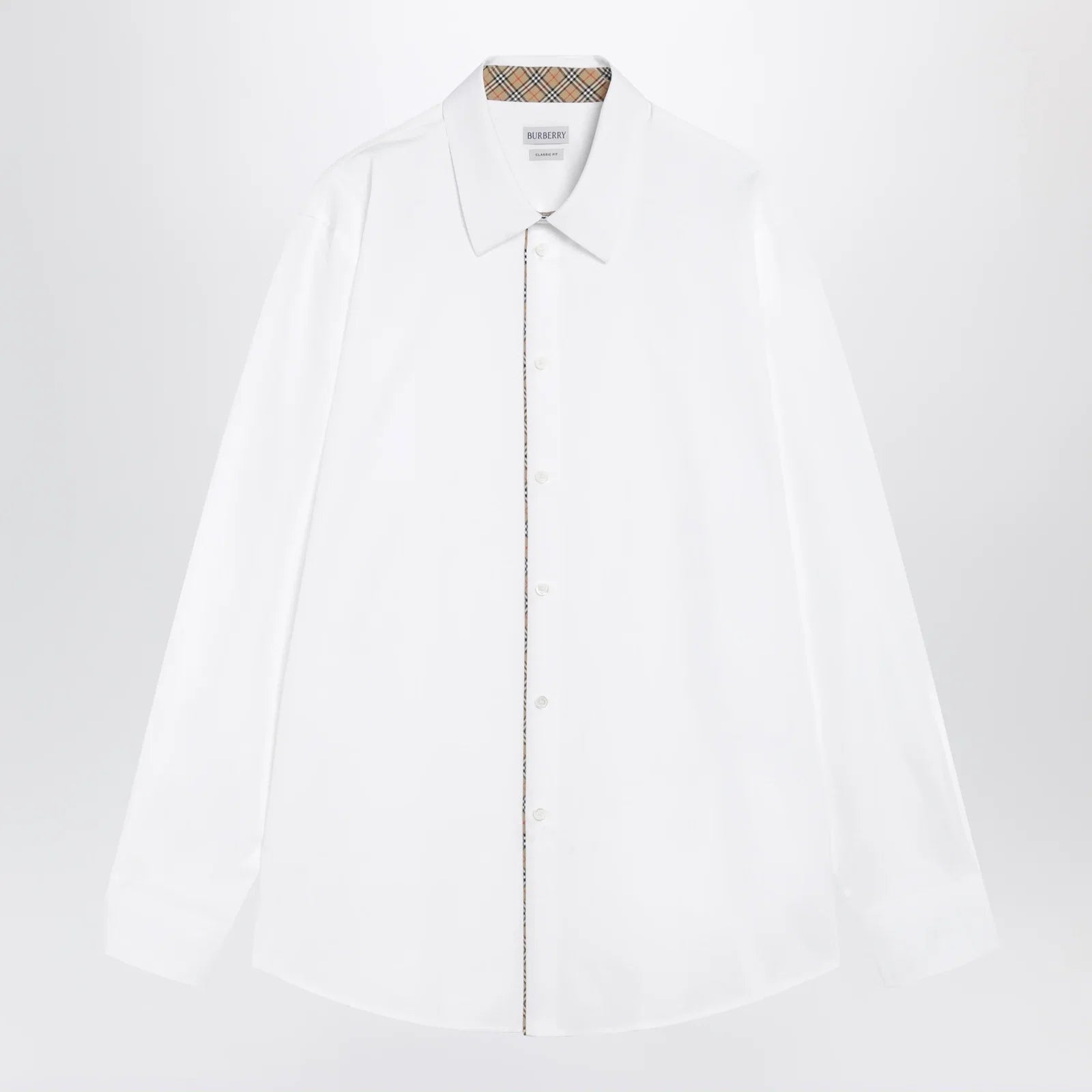 Burberry Classic-fit cotton poplin shirt with Check trim, white