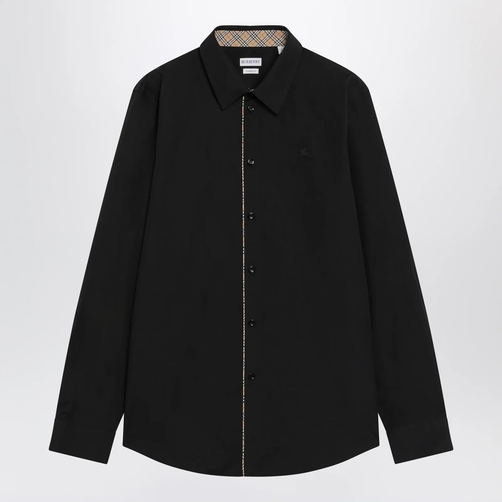 Burberry Classic-fit cotton poplin shirt with Check trim, black
