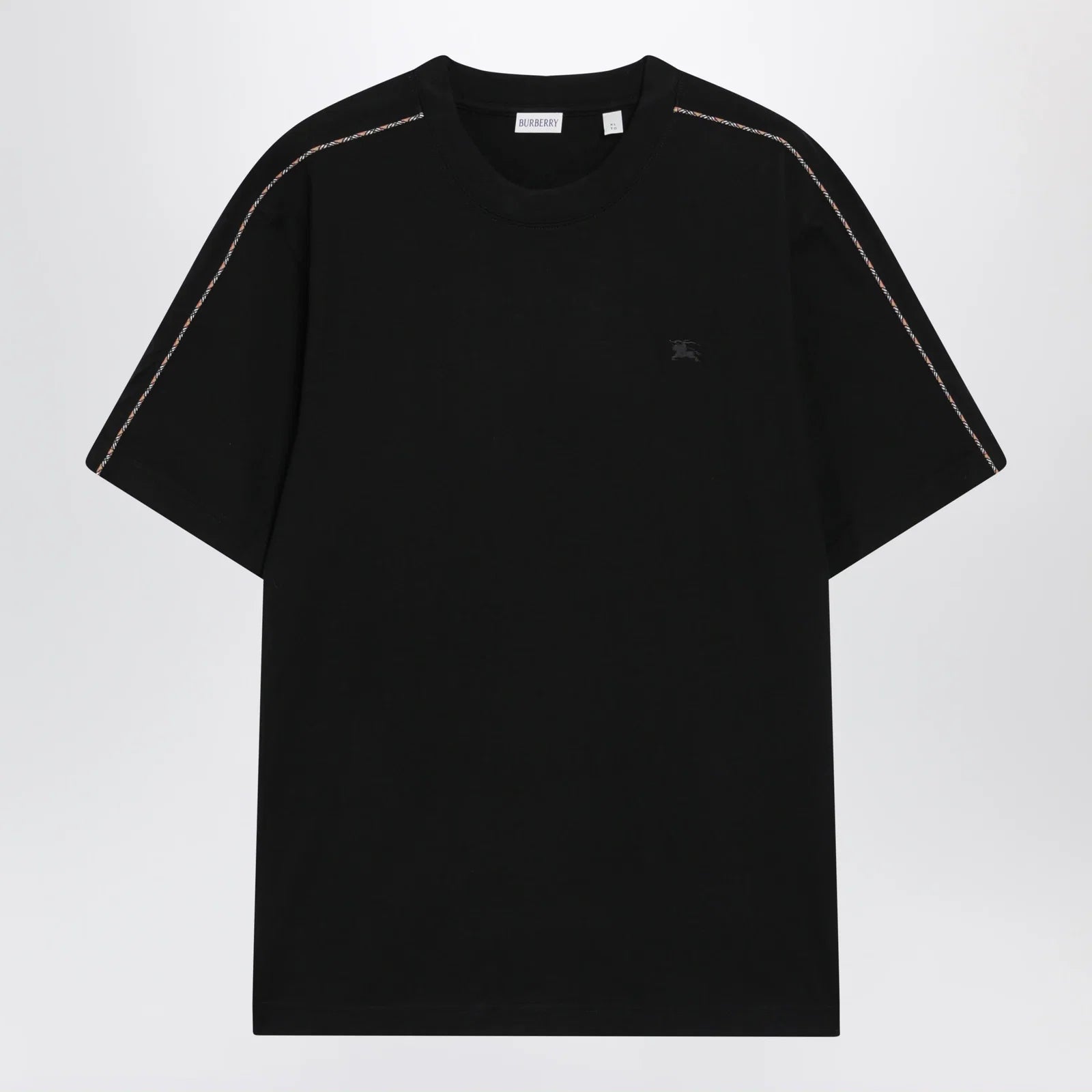 Burberry Cotton T-shirt with Check trim in black
