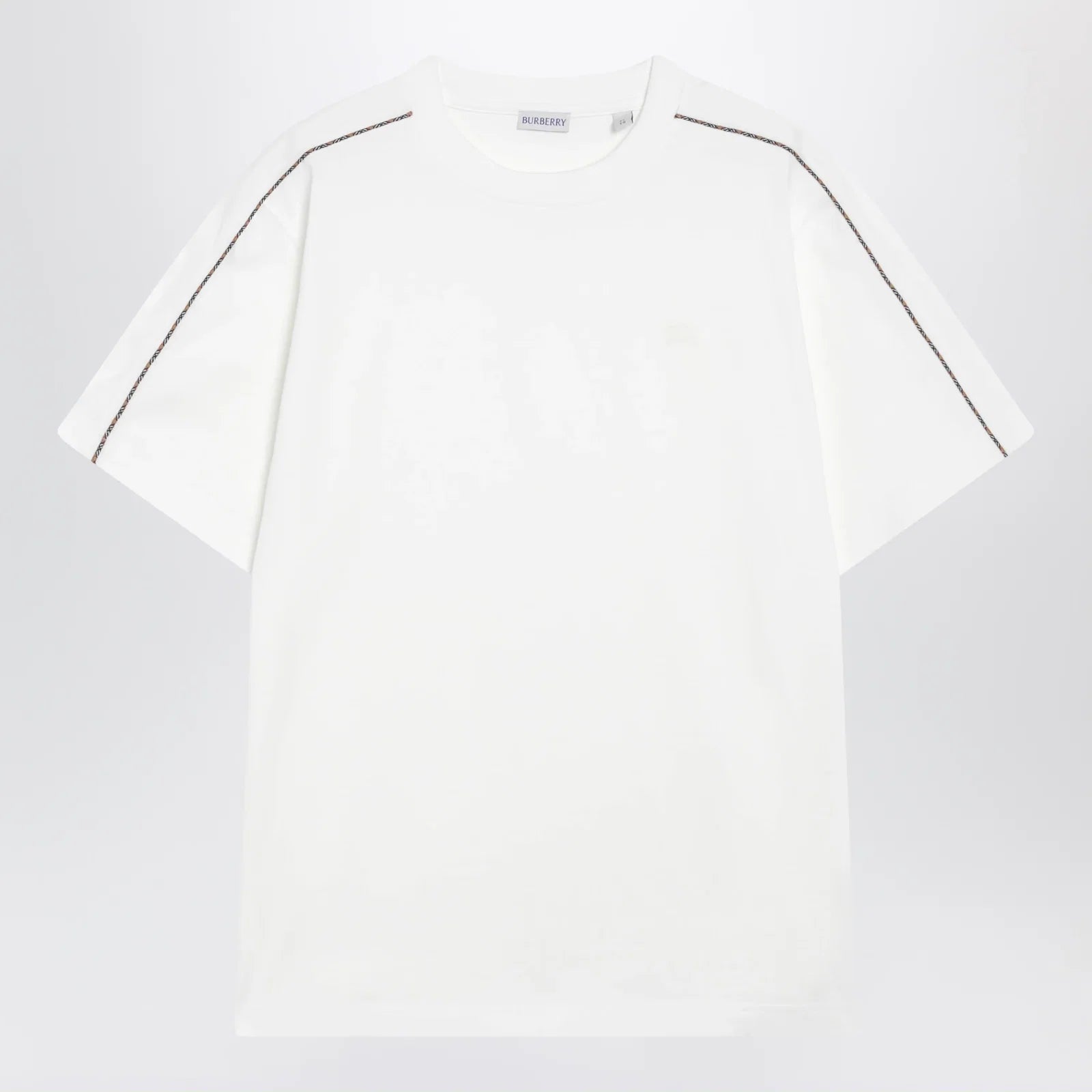 Burberry Cotton T-shirt with Check trim in Chalk