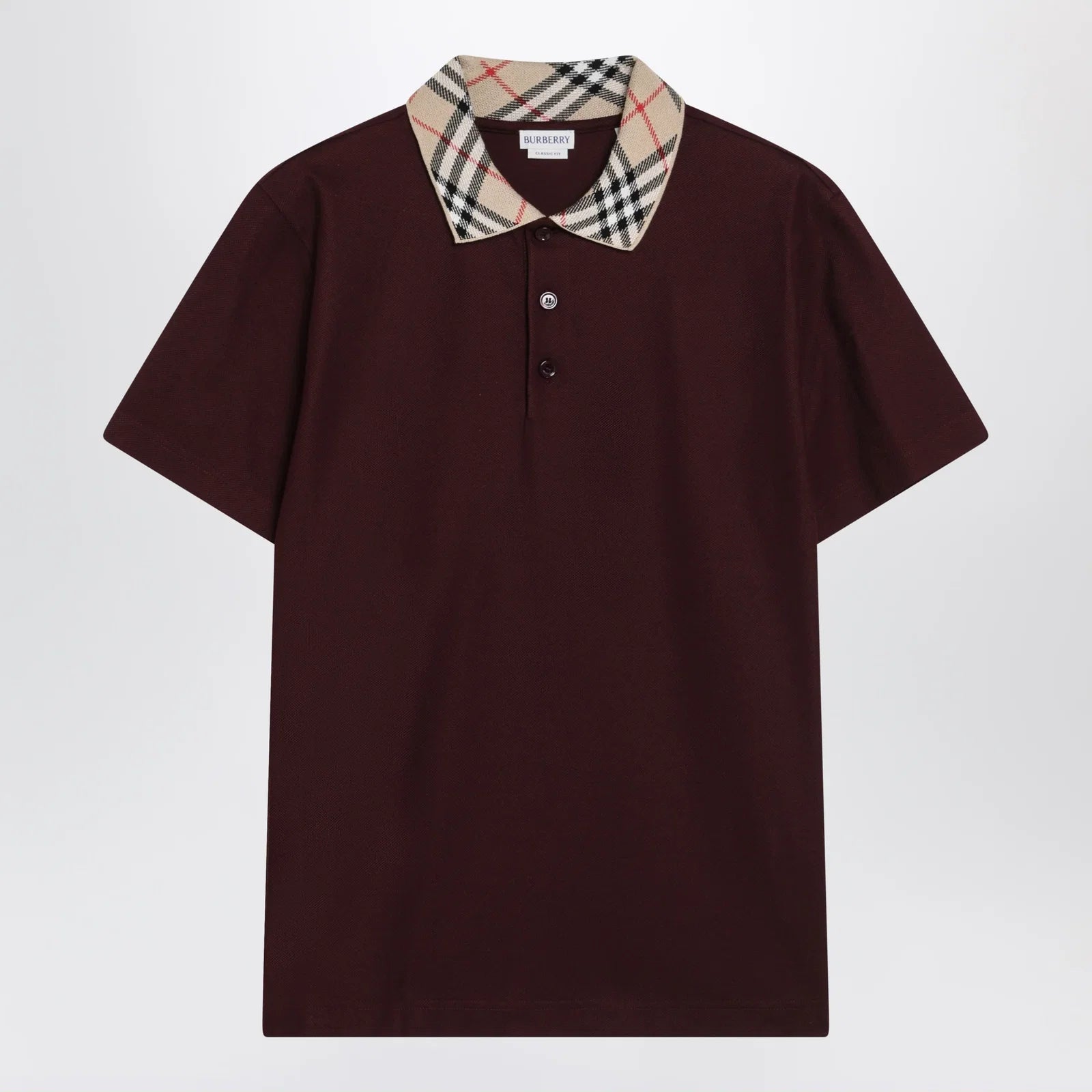 Burberry Cotton polo shirt with Check collar in vineyard red