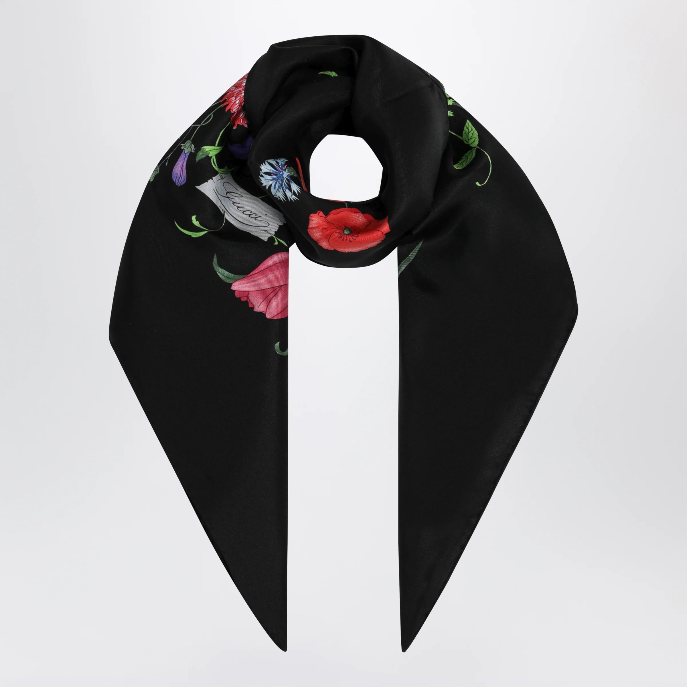 GUCCI Black printed silk twill scarf