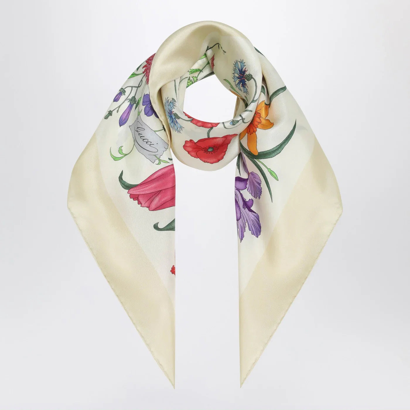 GUCCI Yellow printed silk twill scarf