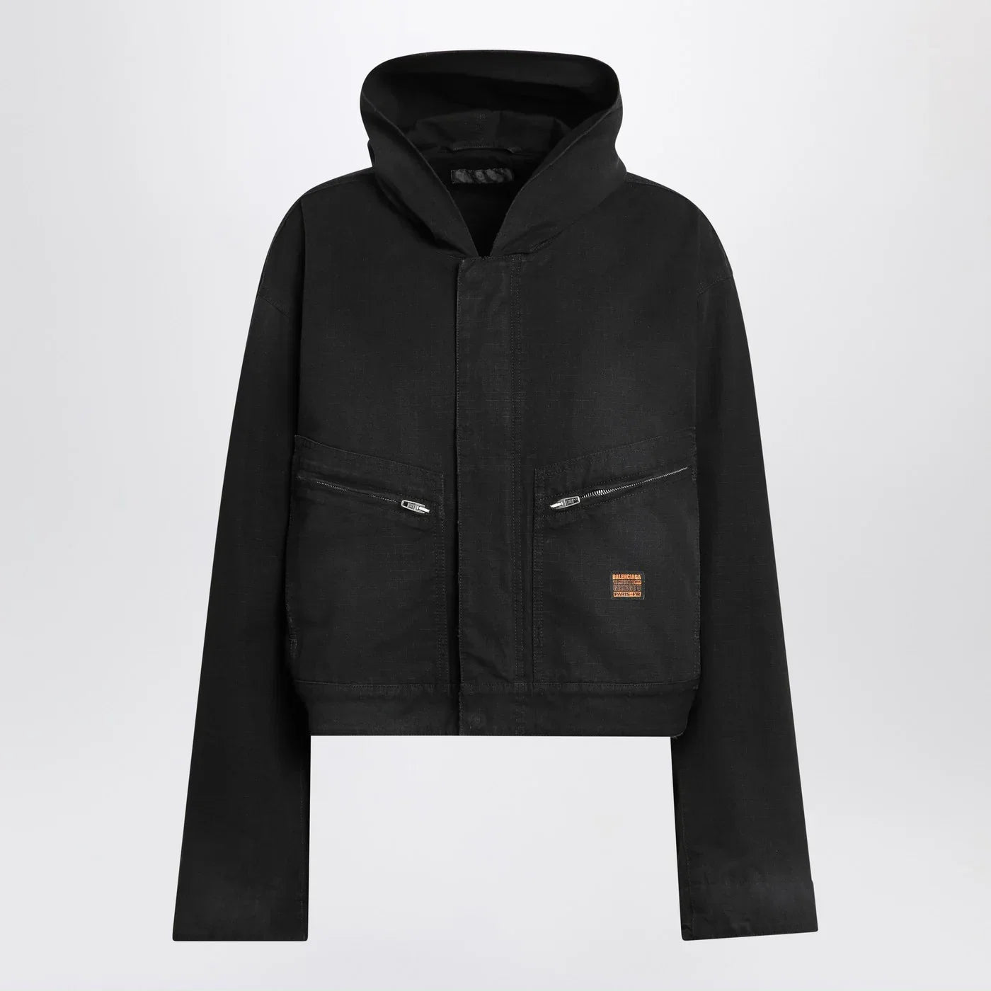 Balenciaga Cropped jacket with hood in black
