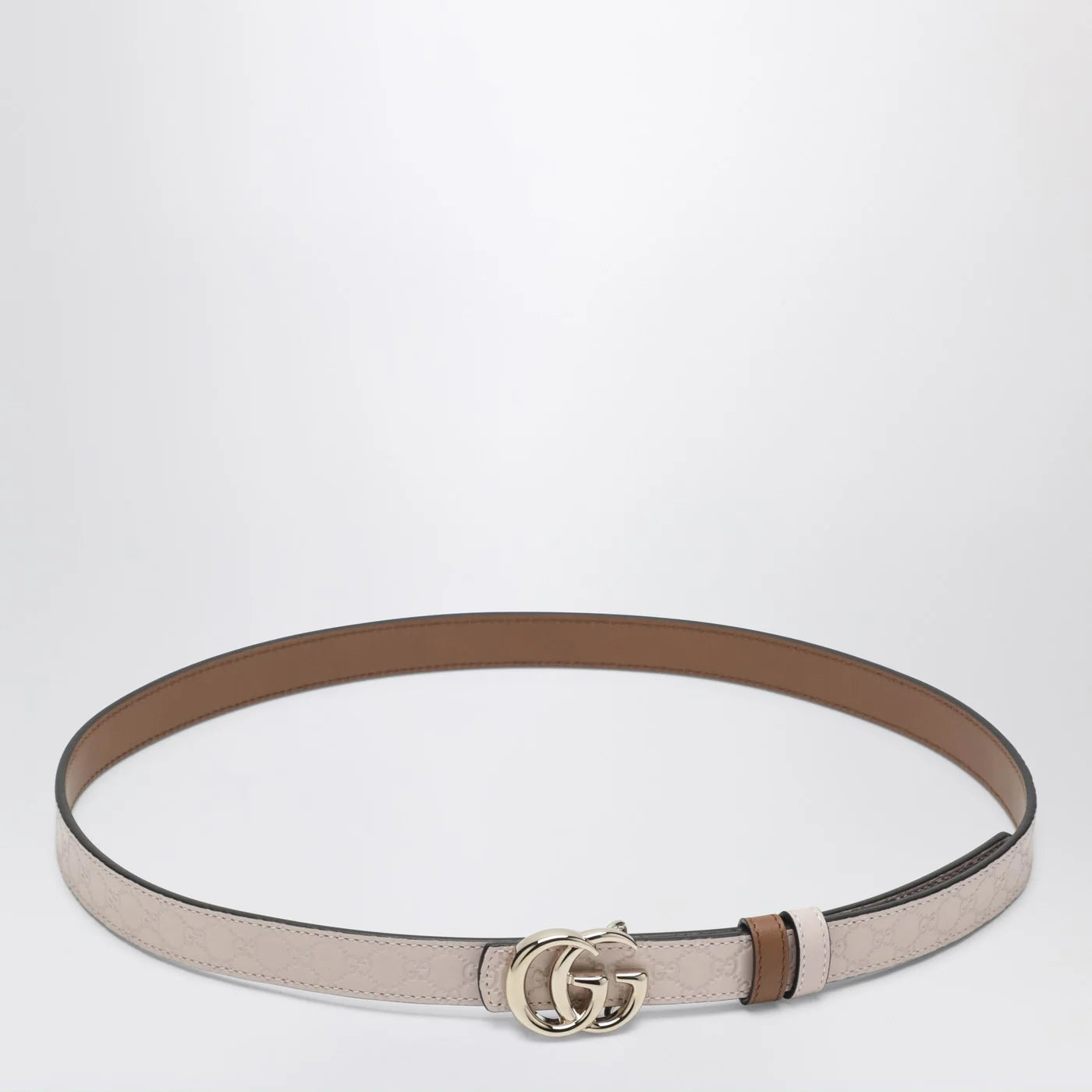 GUCCI Thin reversible GG Marmont belt in pink/sand