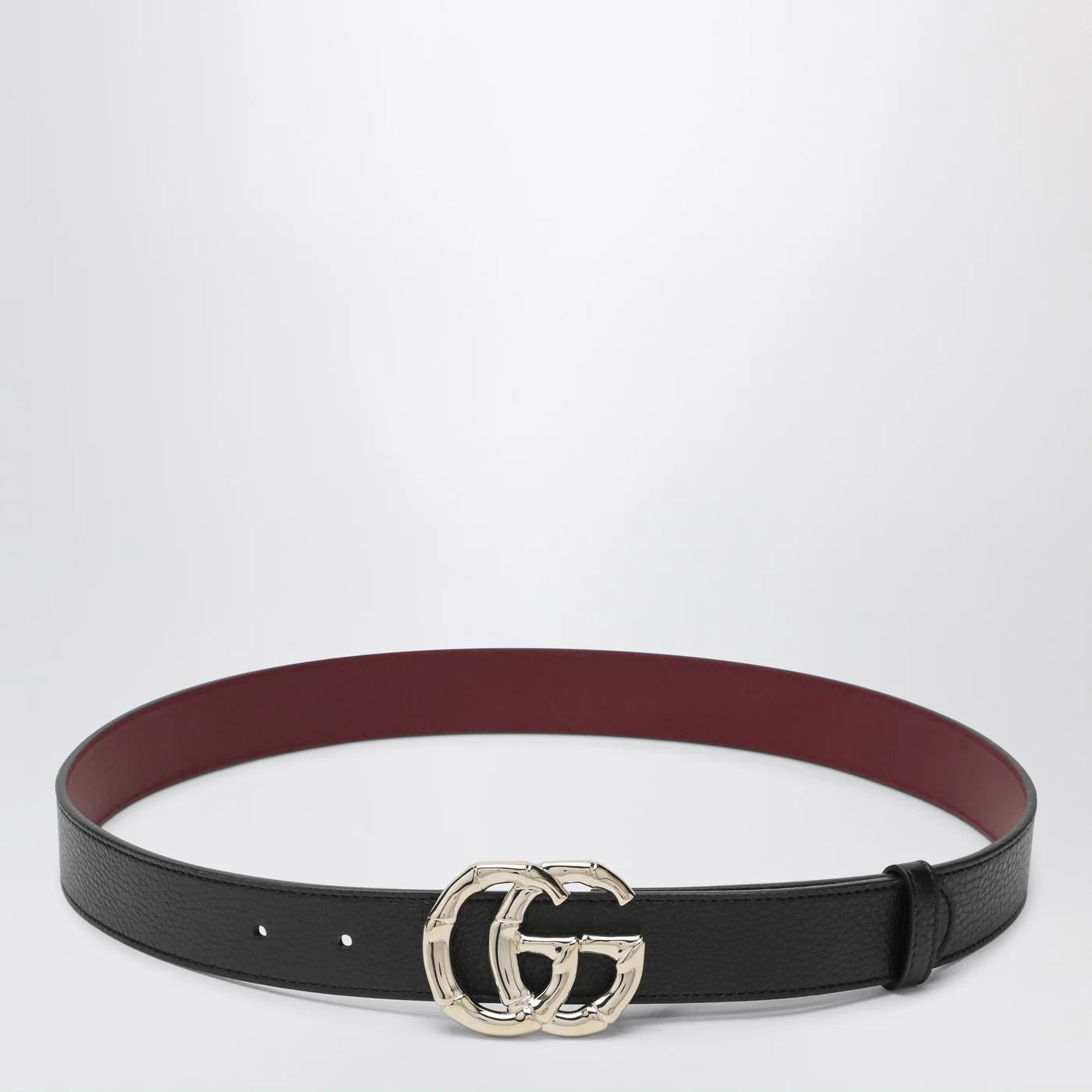 GUCCI Black leather belt with bamboo GG Marmont buckle