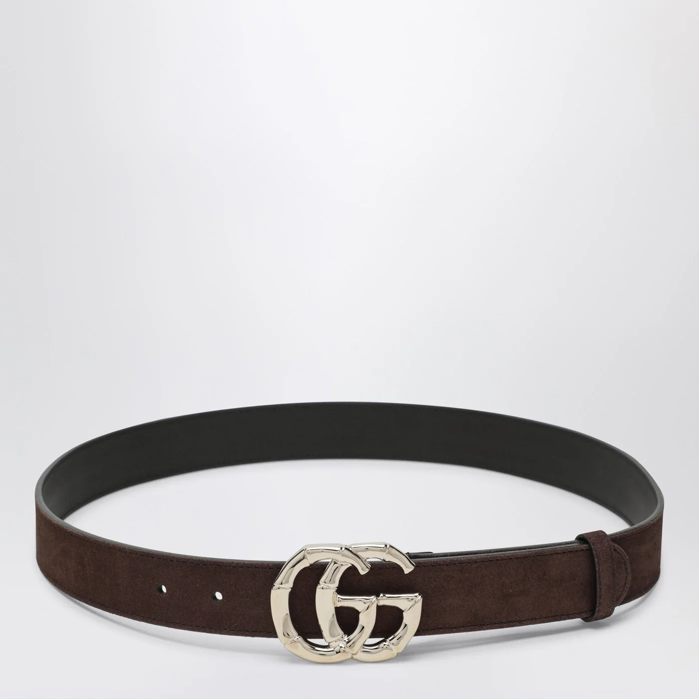 GUCCI Brown suede belt with bamboo GG Marmont buckle
