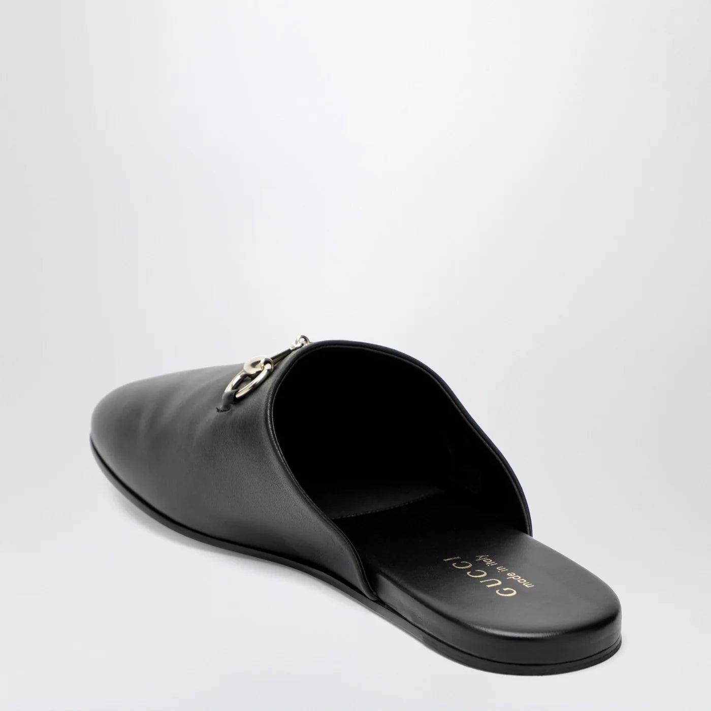 GUCCI Black leather mules with Horsebit