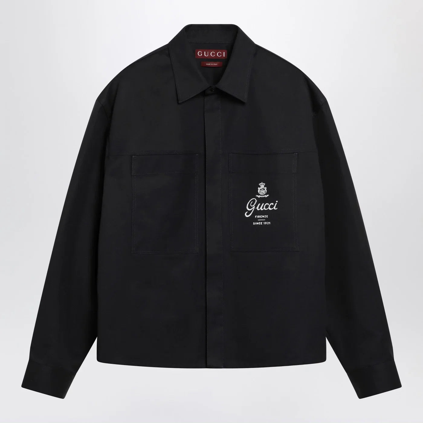 GUCCI Ink blue printed cotton twill shirt