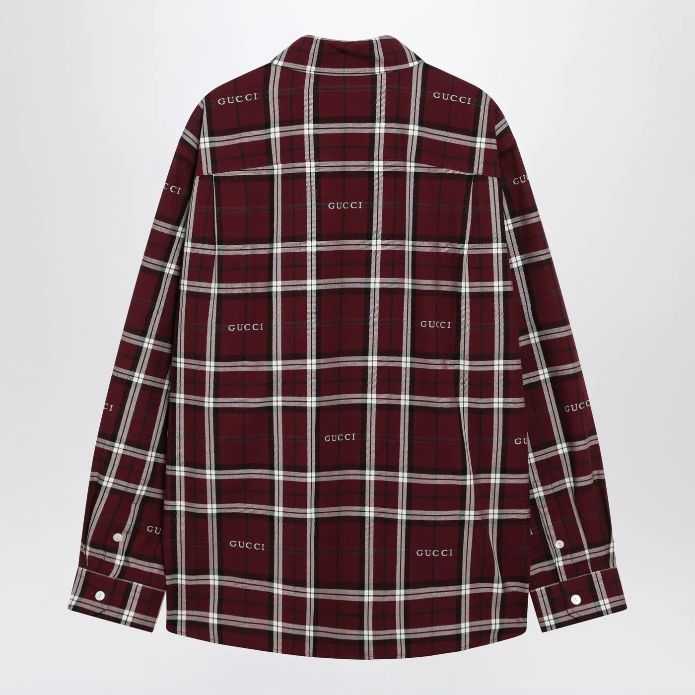 GUCCI Burgundy cotton jacquard tartan shirt