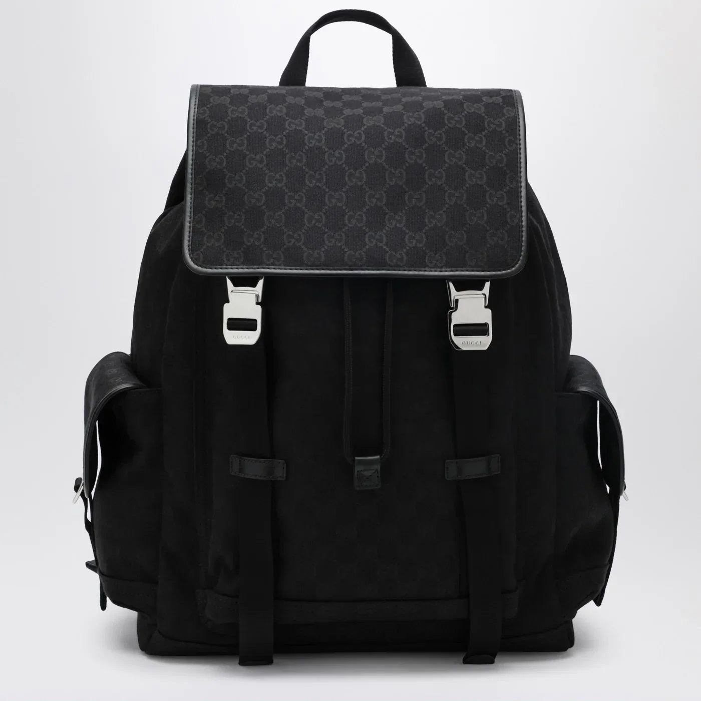 GUCCI Large black GG fabric backpack