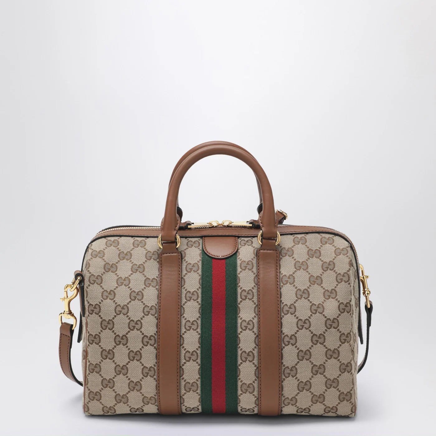 GUCCI Medium Ophidia duffle bag in beige and brown GG fabric