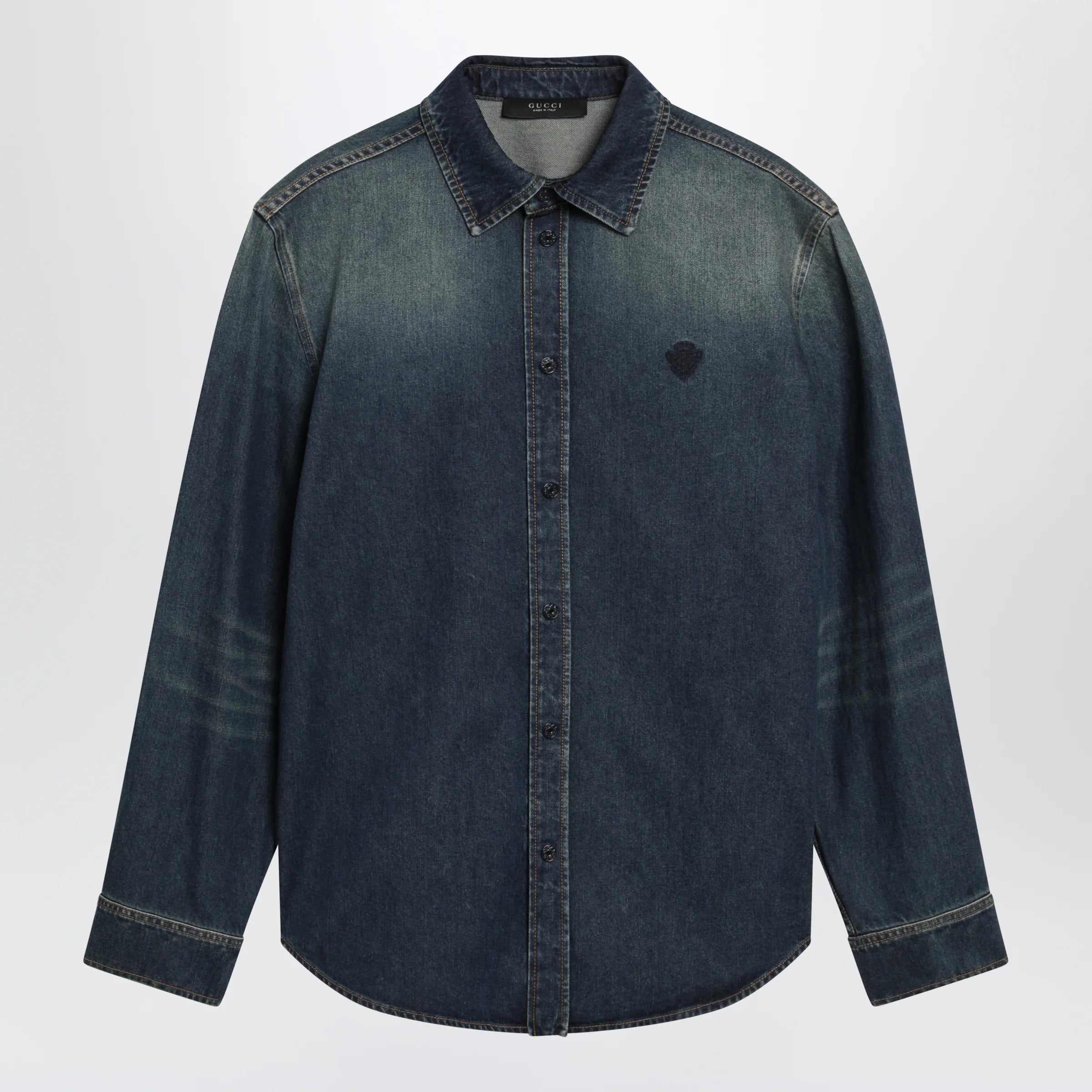 GUCCI Blue denim shirt with washed effect