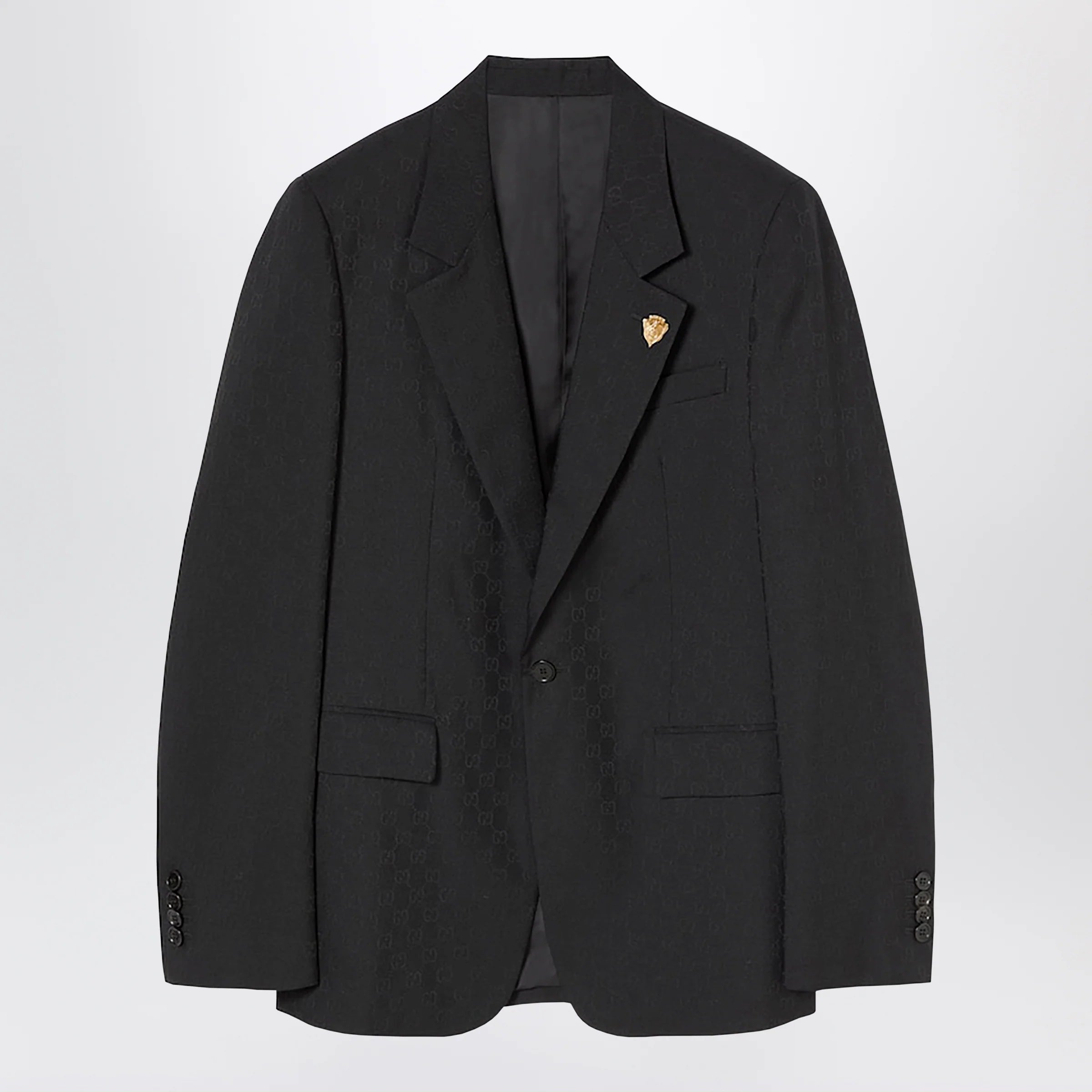 GUCCI Black Single-Breasted GG Wool Jacket