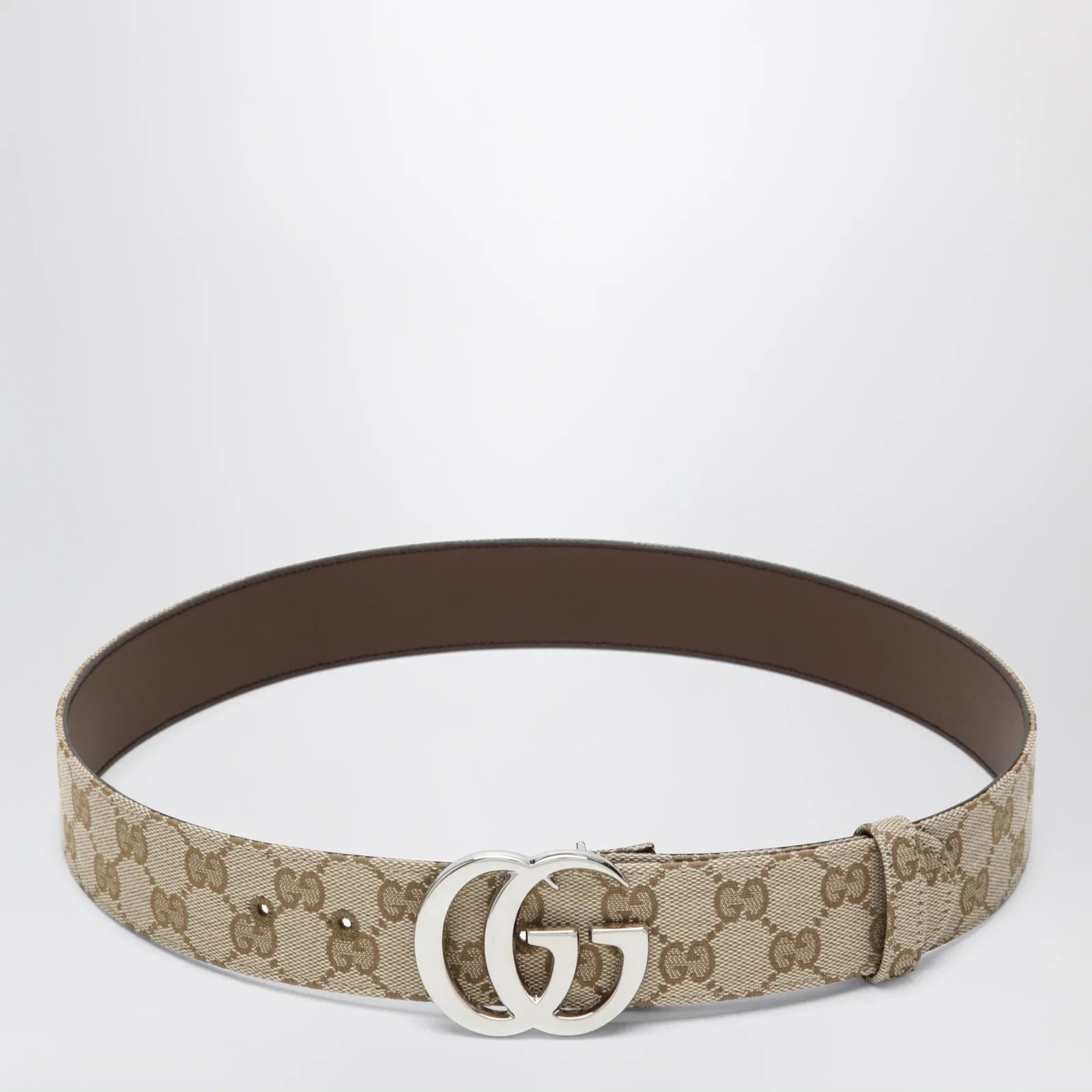 GUCCI Flat Marmont belt in sand GG fabric