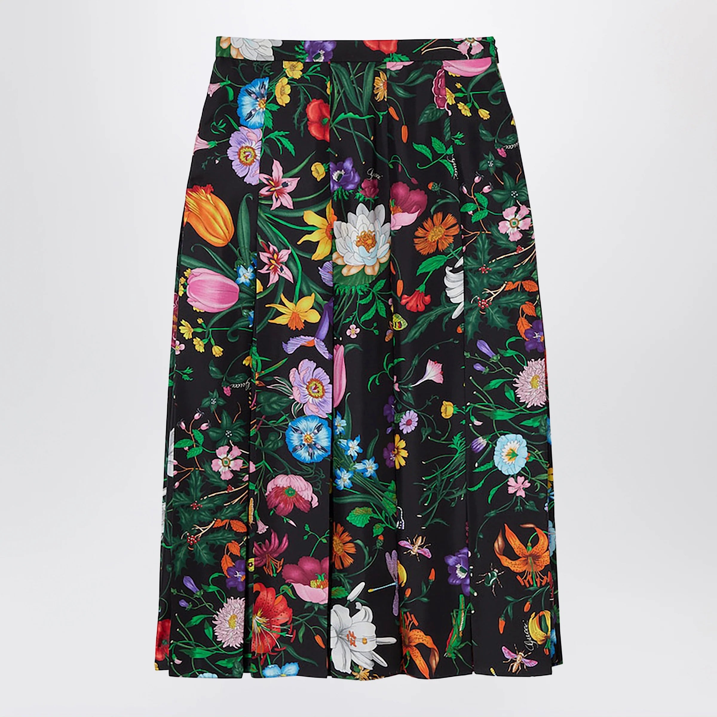 GUCCI Pleated Midi Skirt In Silk Twill With Flora Print