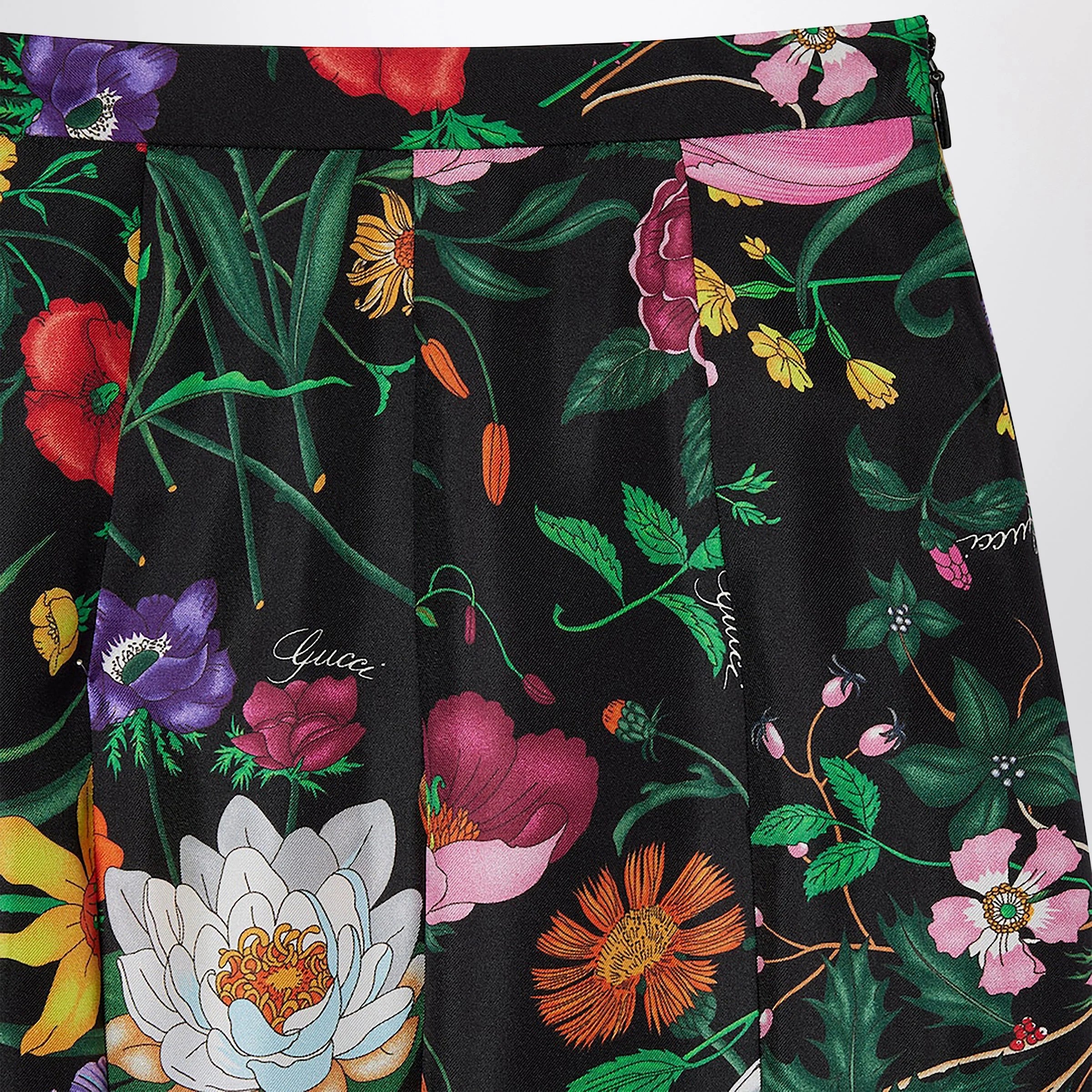 GUCCI Pleated Midi Skirt In Silk Twill With Flora Print