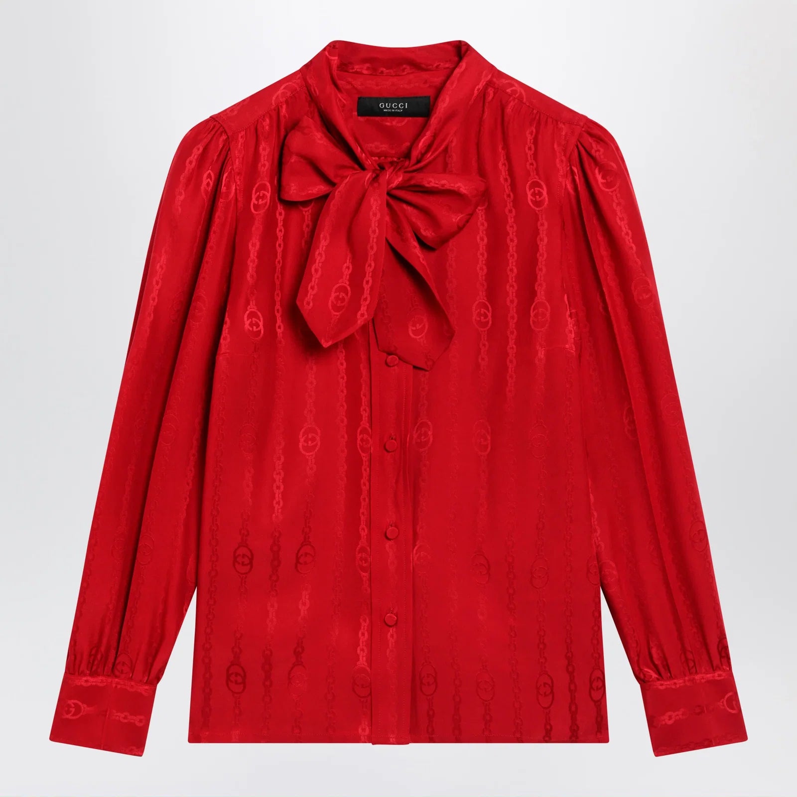GUCCI Red silk jacquard shirt with Interlocking GG chain motif
