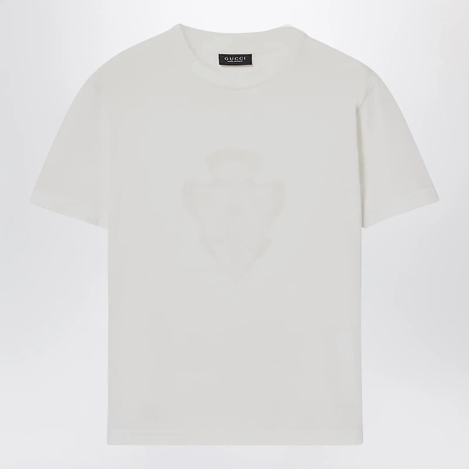 GUCCI White Cotton T-Shirt With Logo Crest