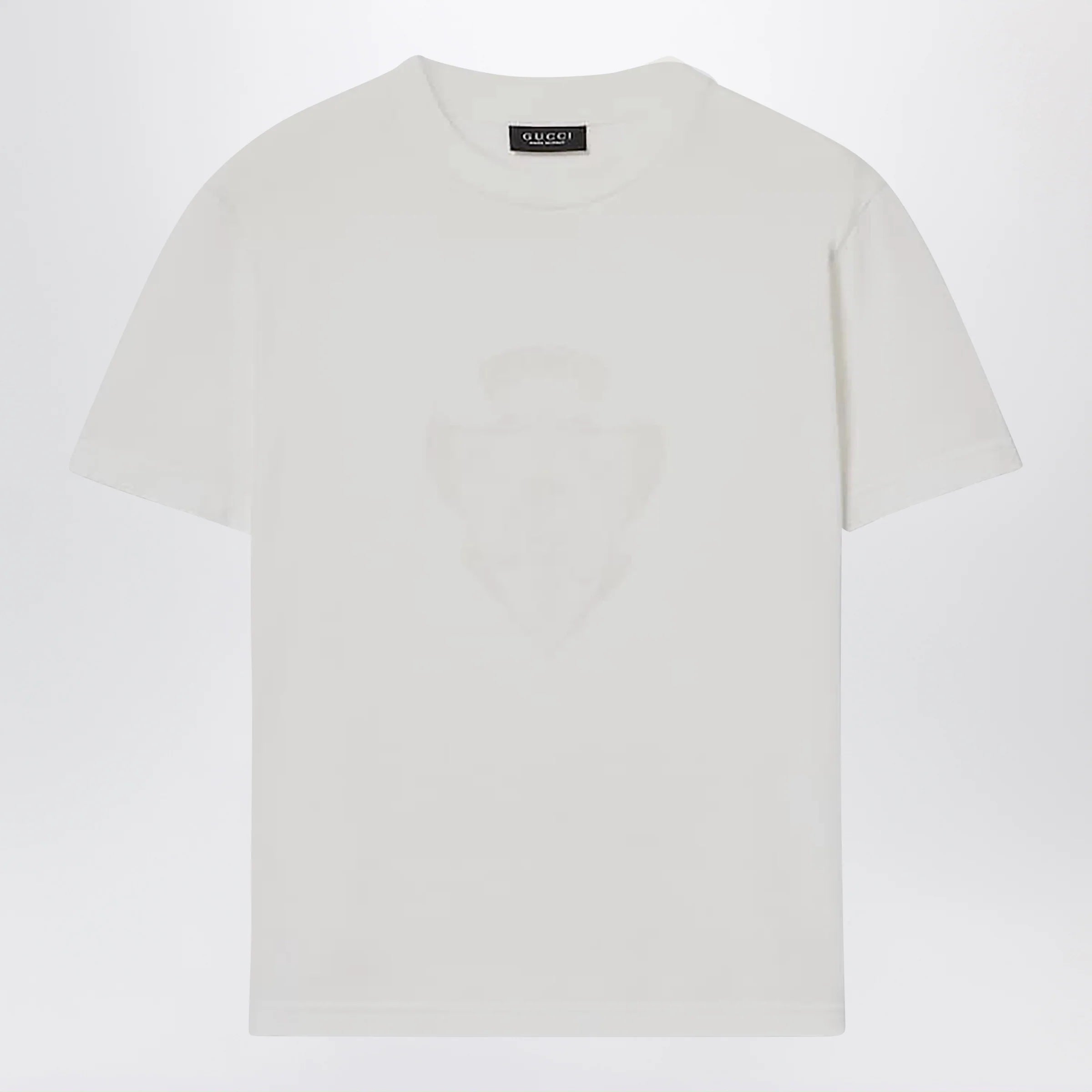 GUCCI White Cotton T-Shirt With Logo Crest