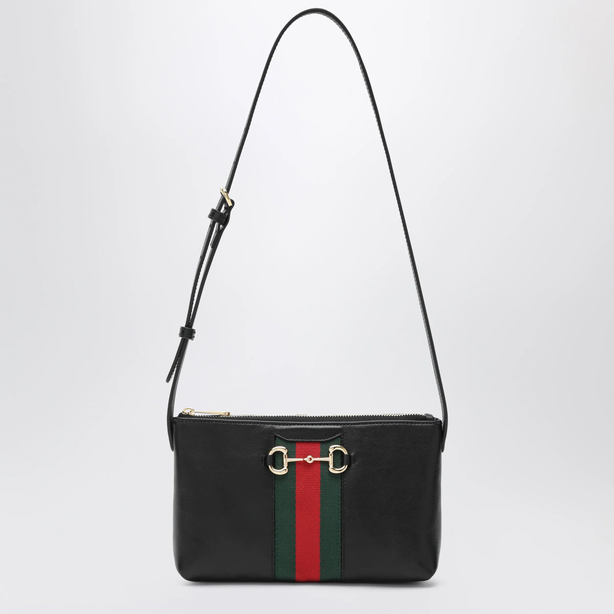GUCCI Black Leather Mini Horsebit Web Bag