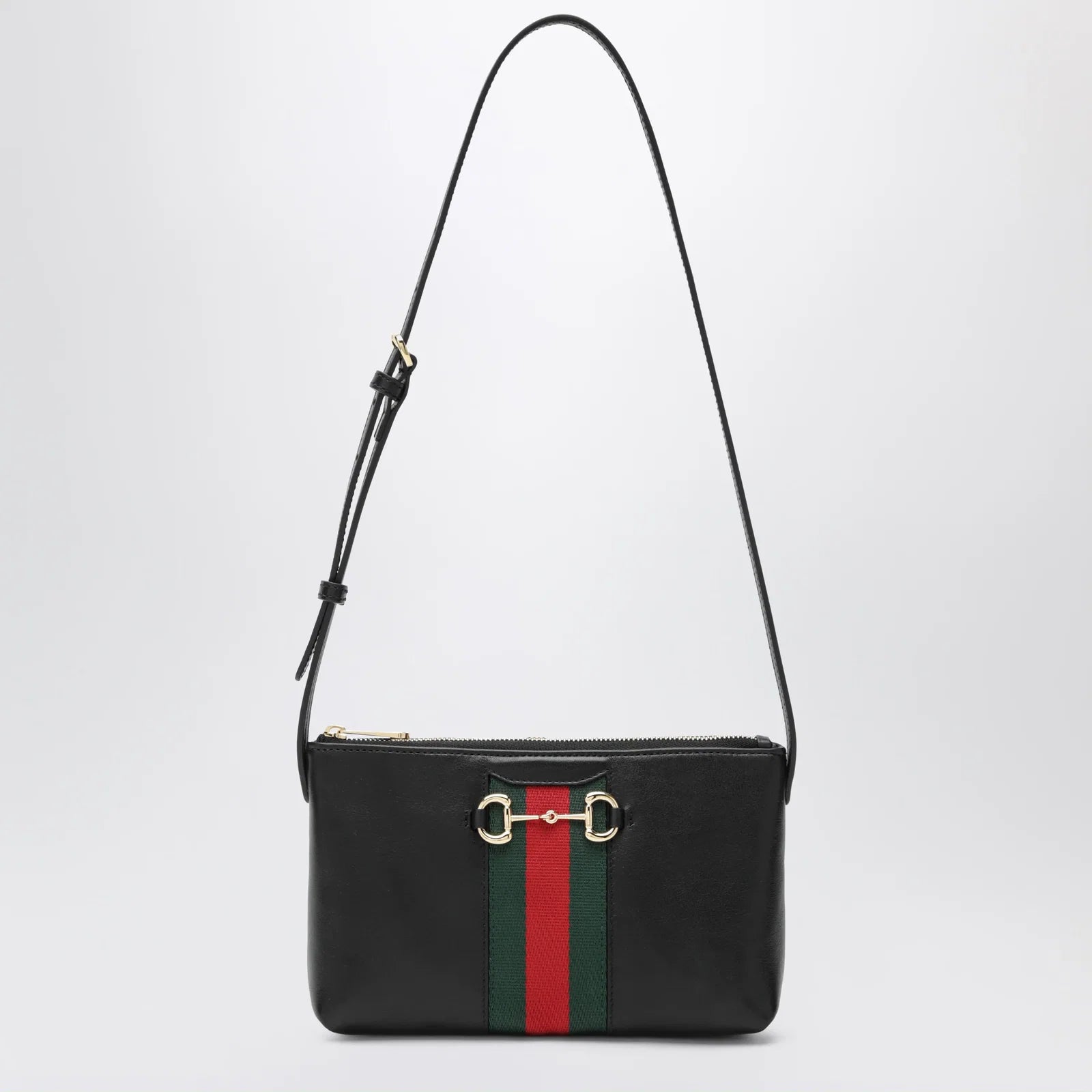 GUCCI Black Leather Mini Horsebit Web Bag