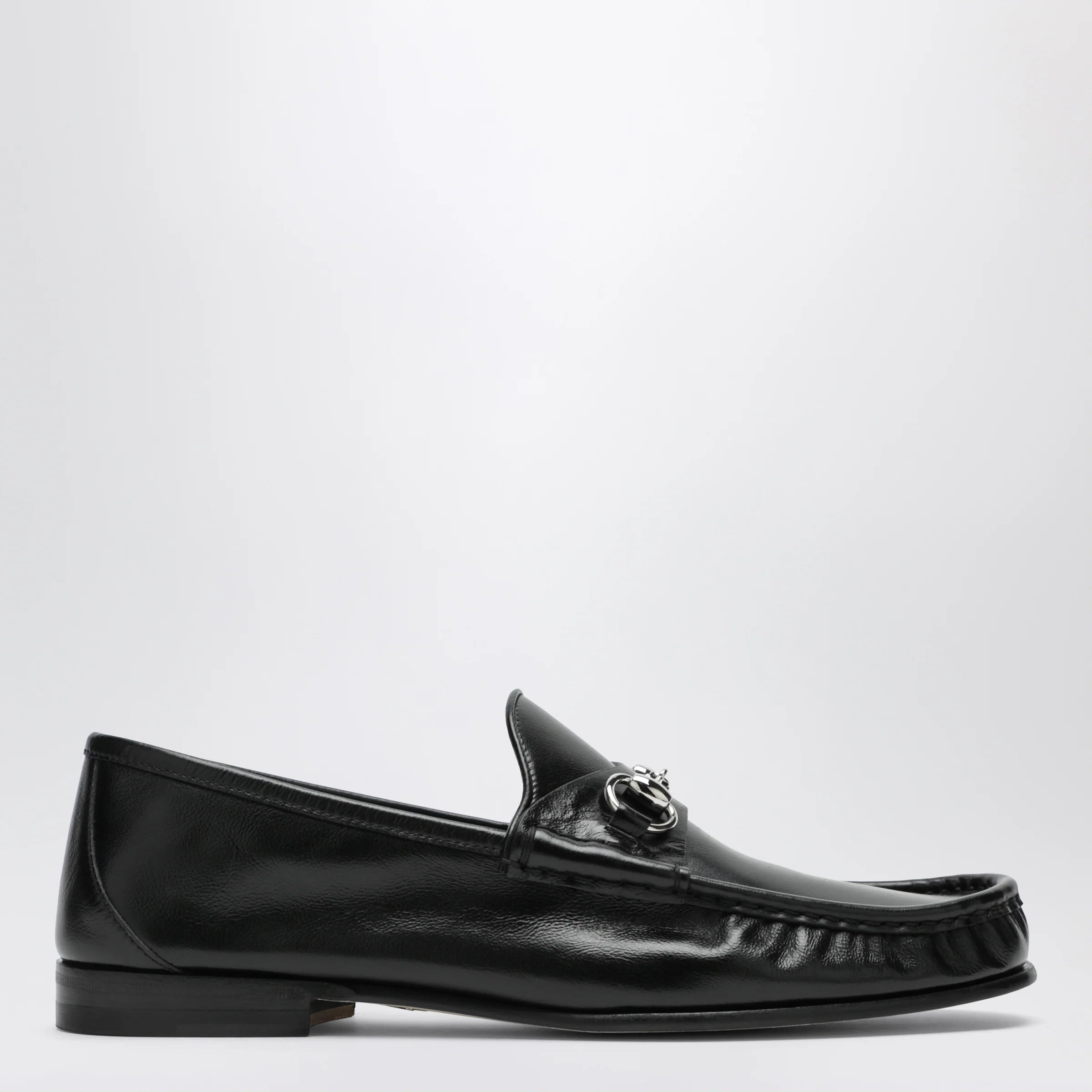 GUCCI Lugano black leather loafer with silver Horsebit