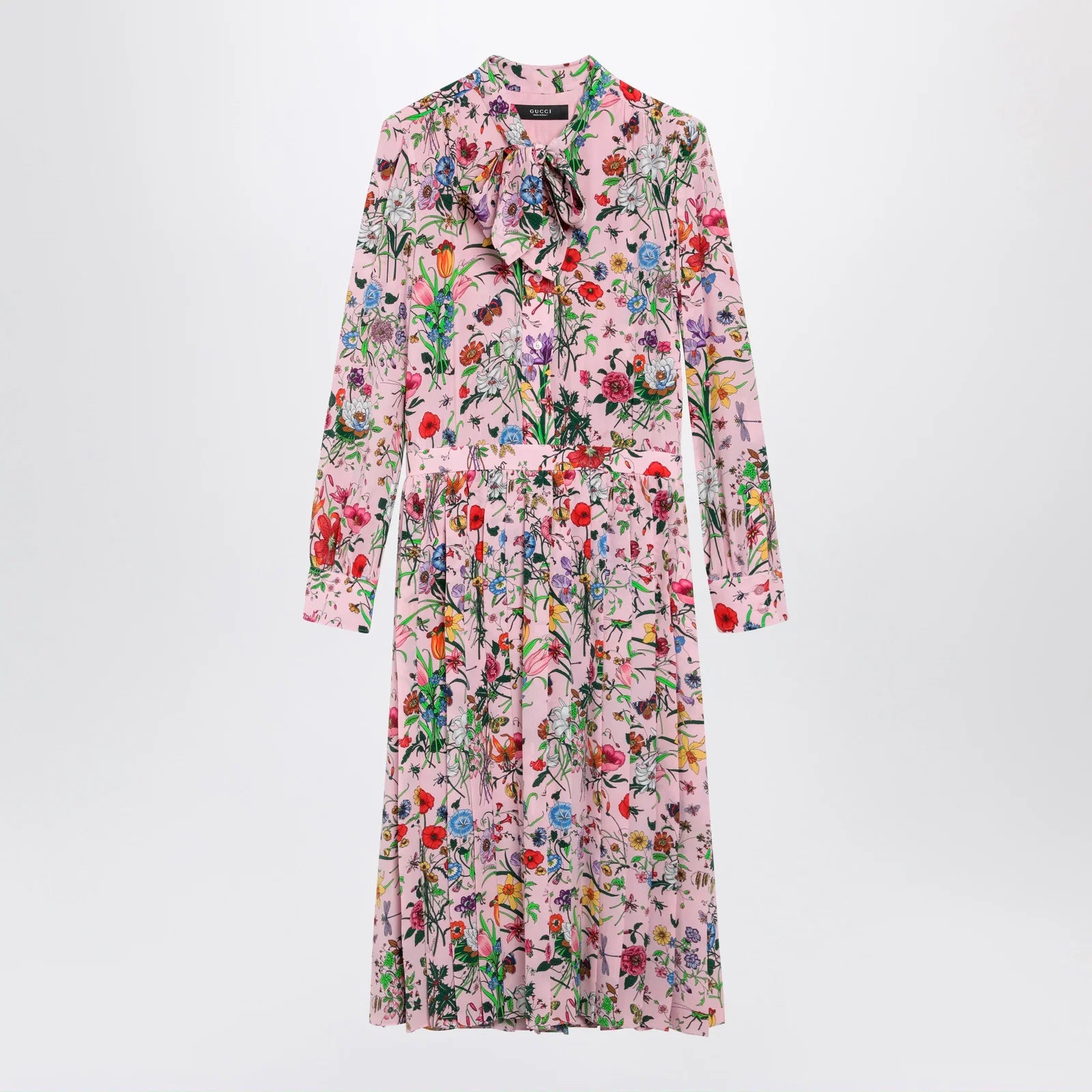 GUCCI Flora print silk shirt dress in pink multicolor