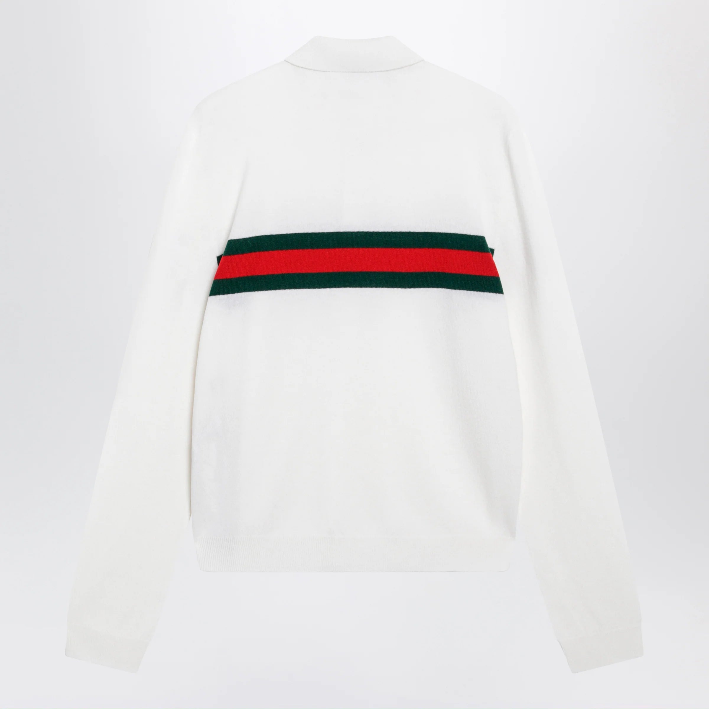 GUCCI White cashmere polo shirt with Web motif