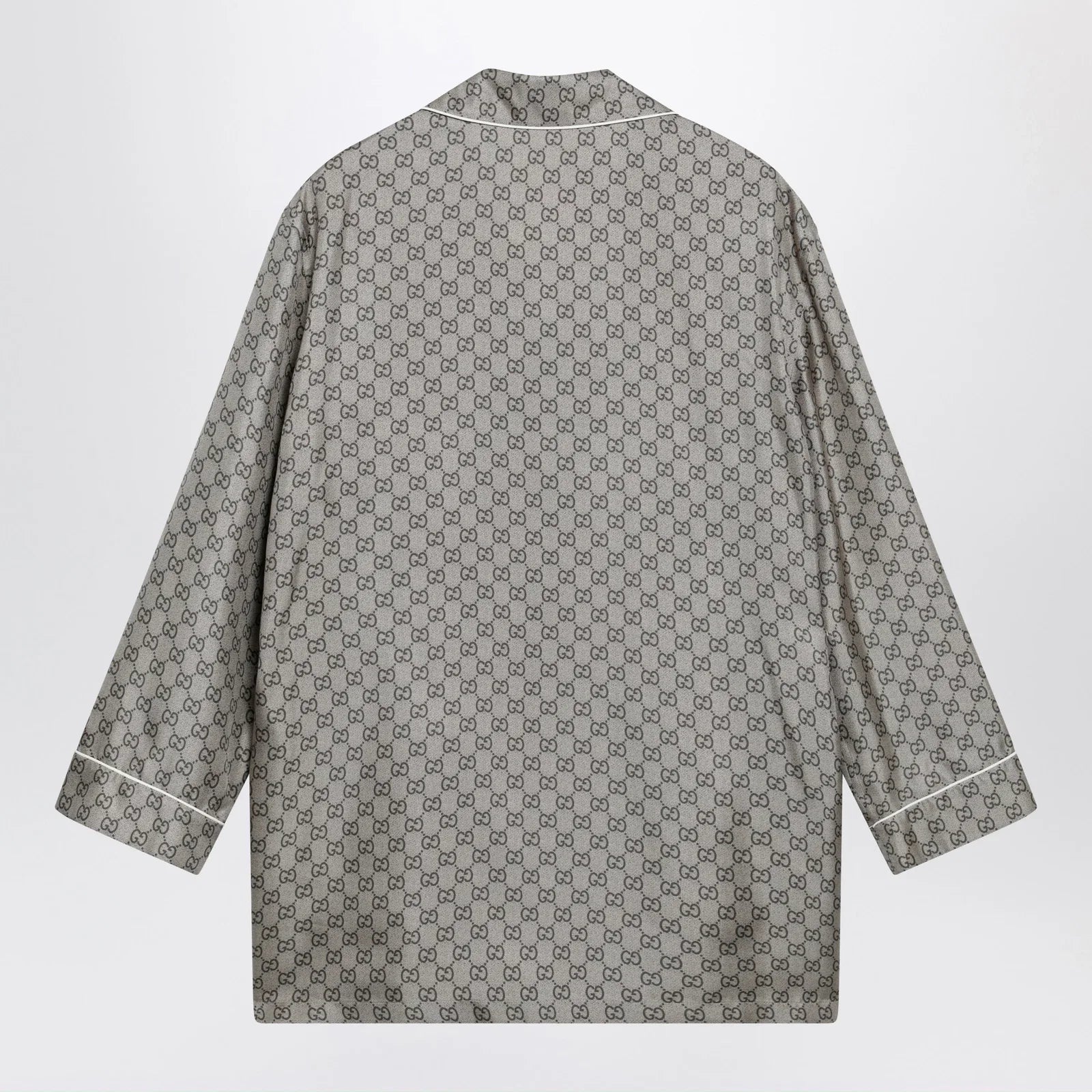 GUCCI Silk twill shirt with GG print in beige