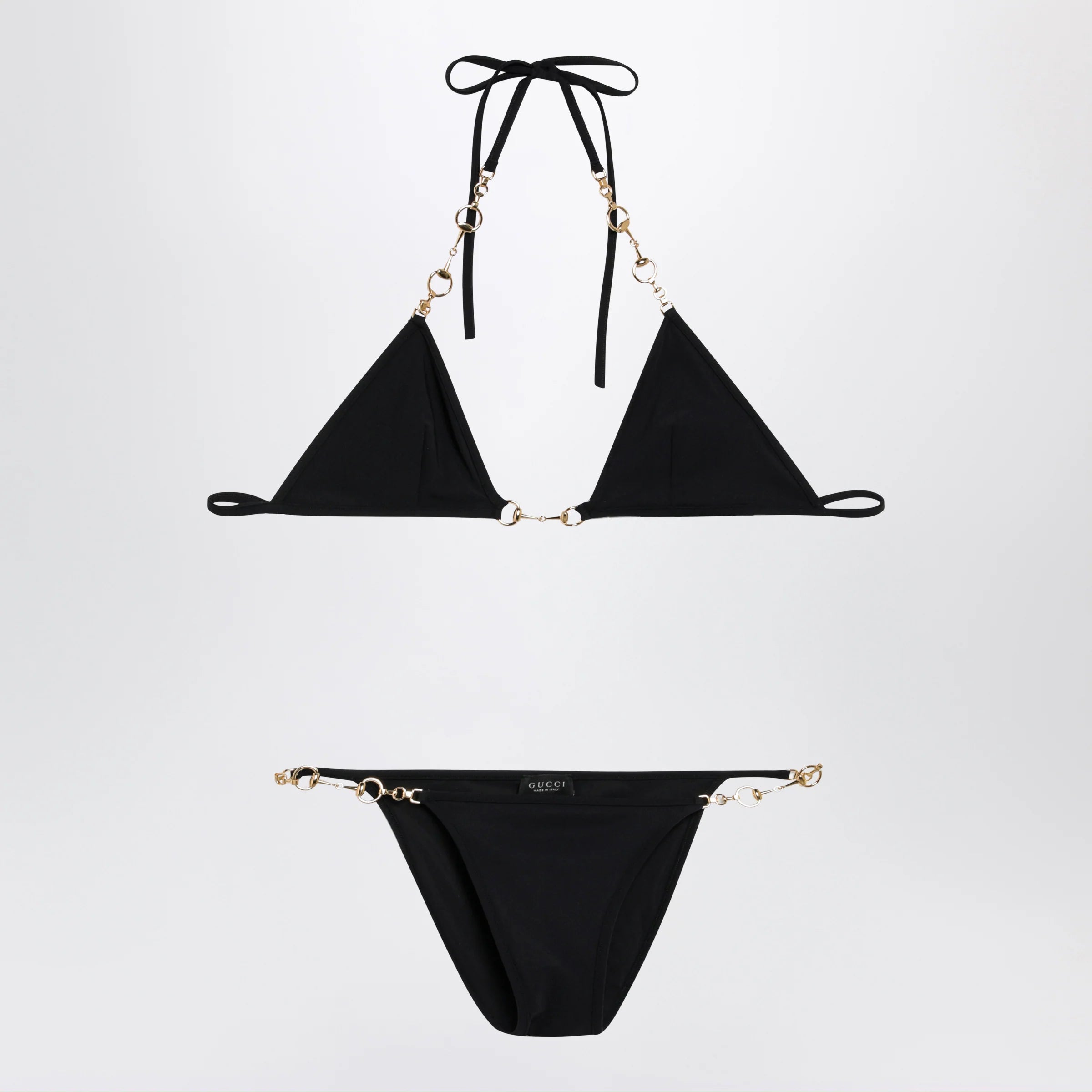 GUCCI Black stretch jersey bikini with clamp chain