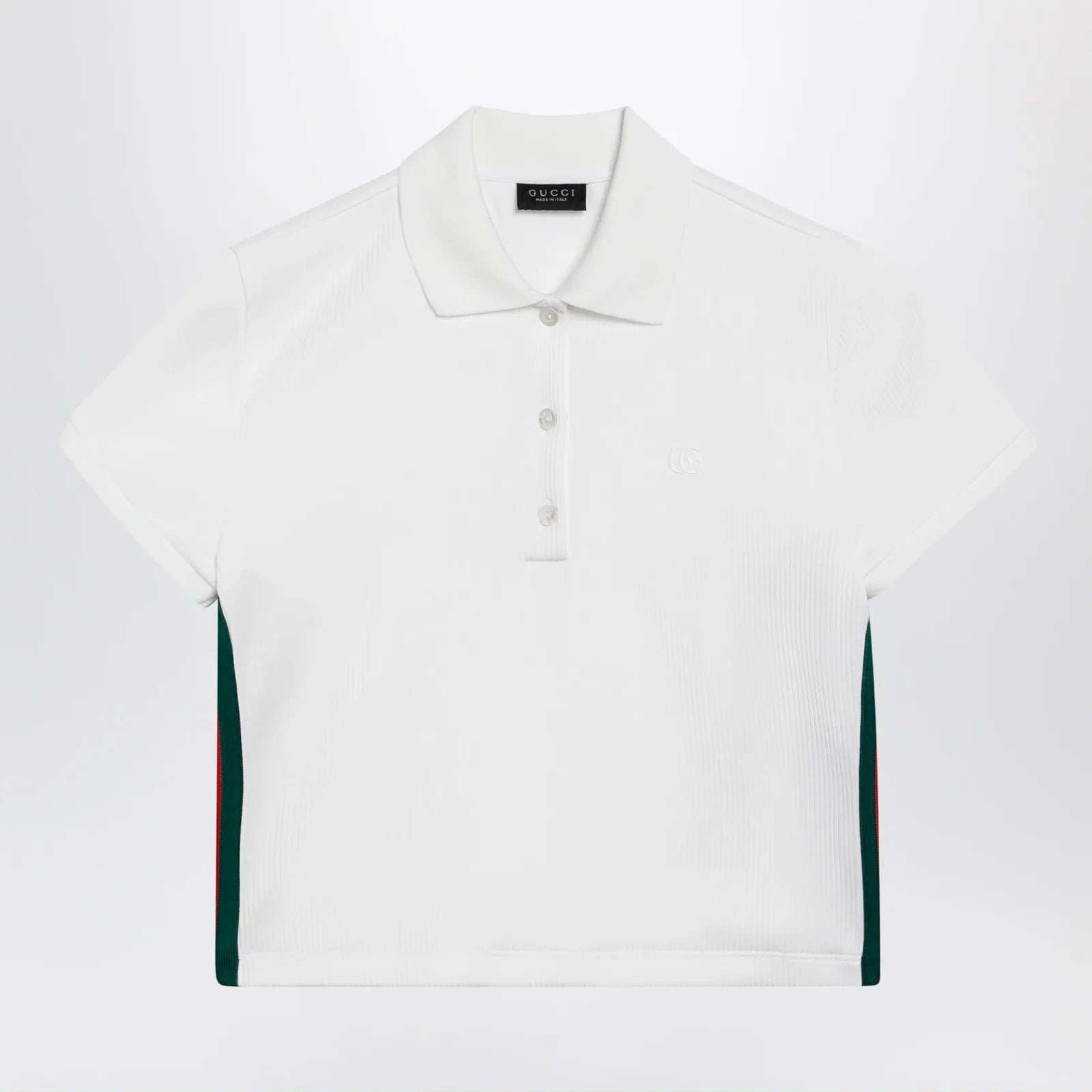GUCCI Ribbed cotton jersey polo with Web in white