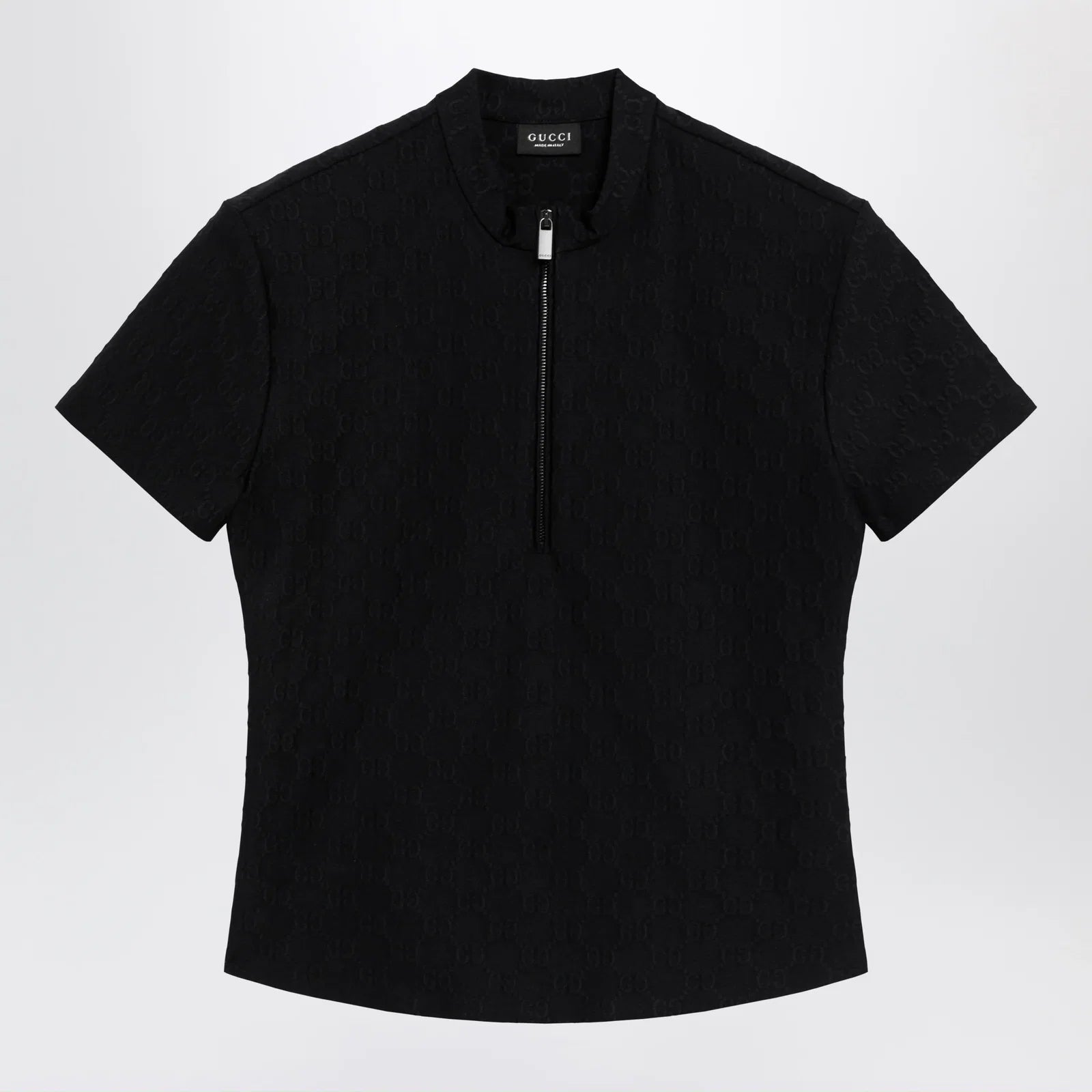 GUCCI Black GG jacquard jersey T-shirt with half zip