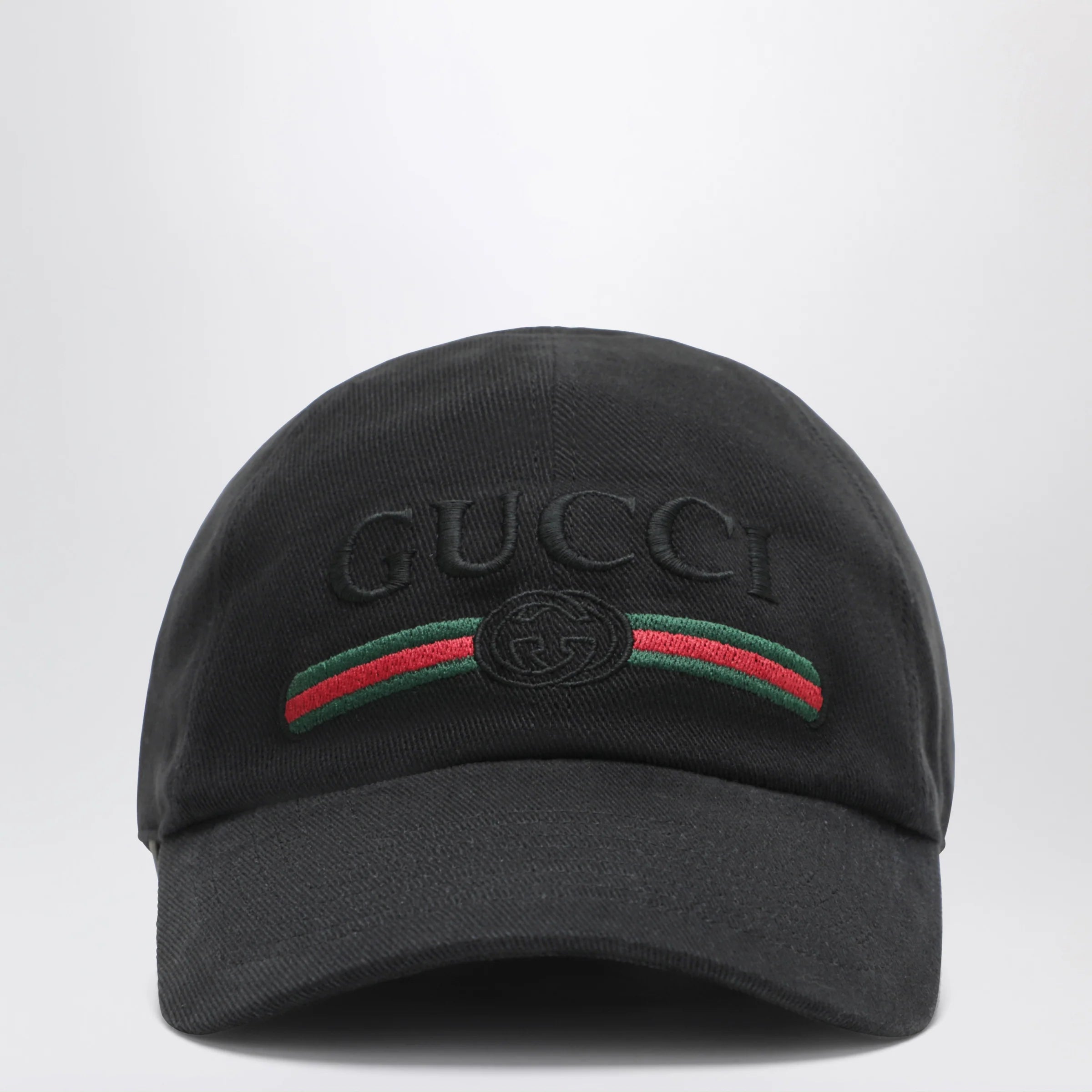 GUCCI Black cotton baseball cap with embroidered logo