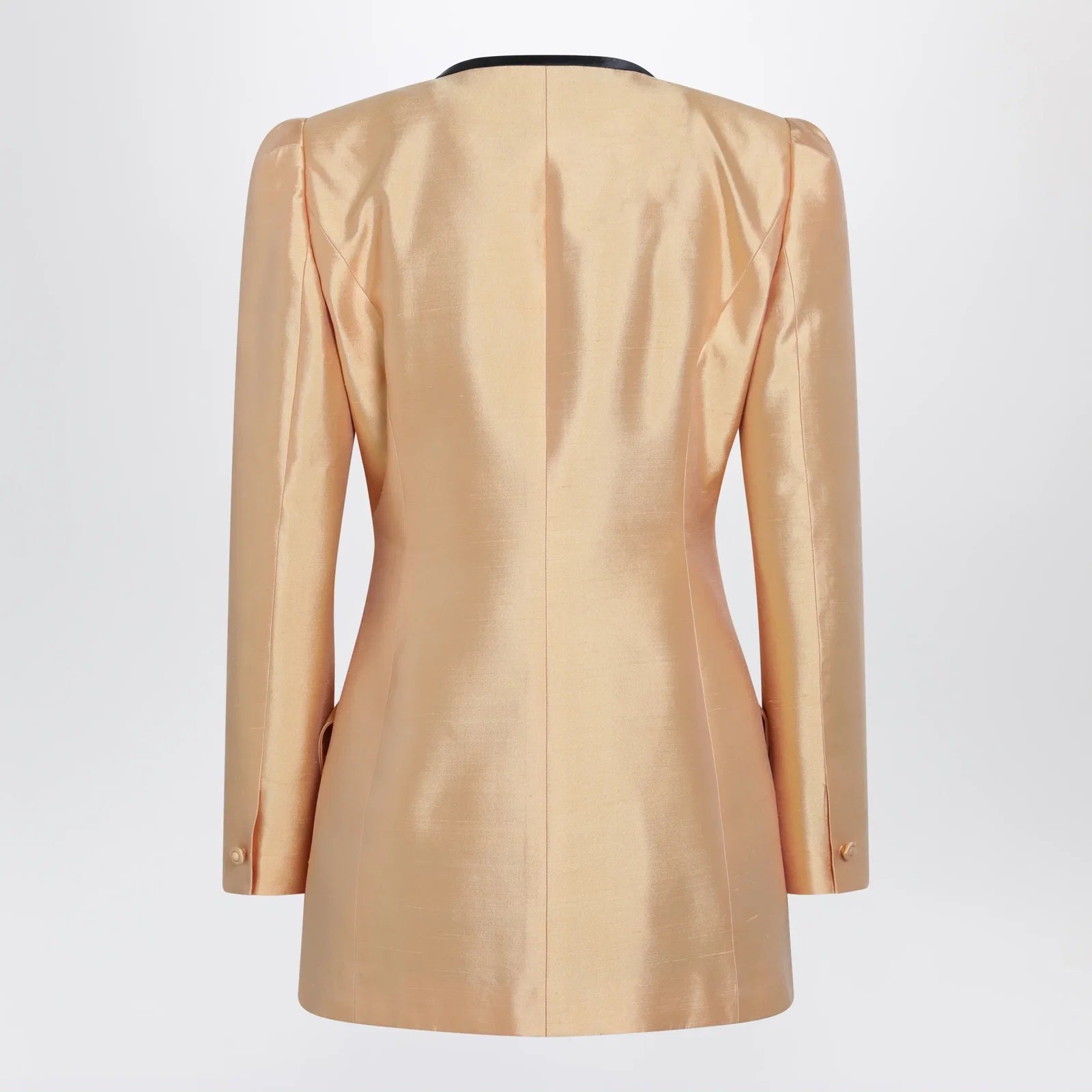 Valentino Pea coat in shantung in melon/black