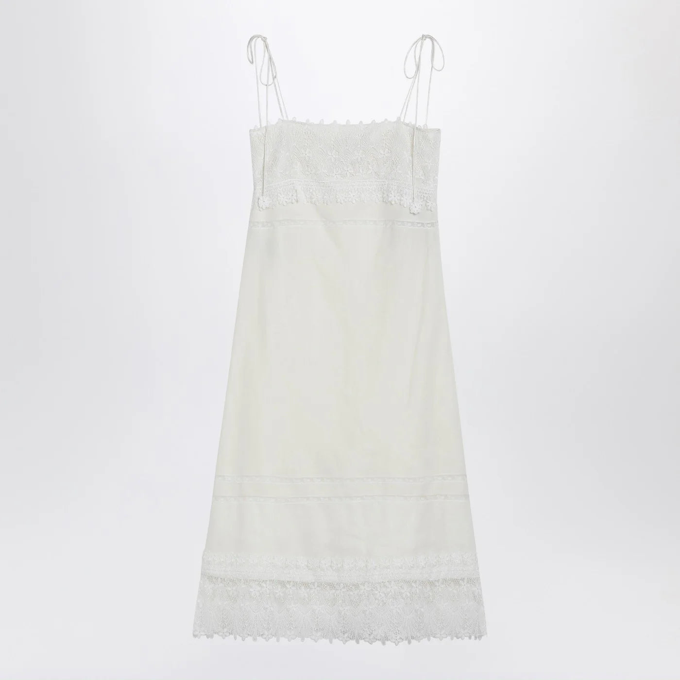 Valentino Ivory linen midi dress with Sangallo embroidery