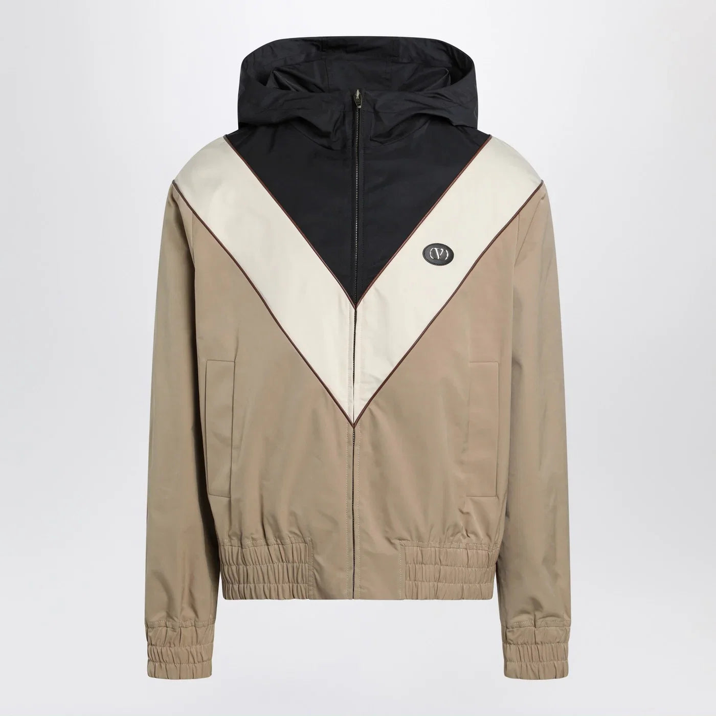 Valentino Black butter and camel jacket with Vlogo patch