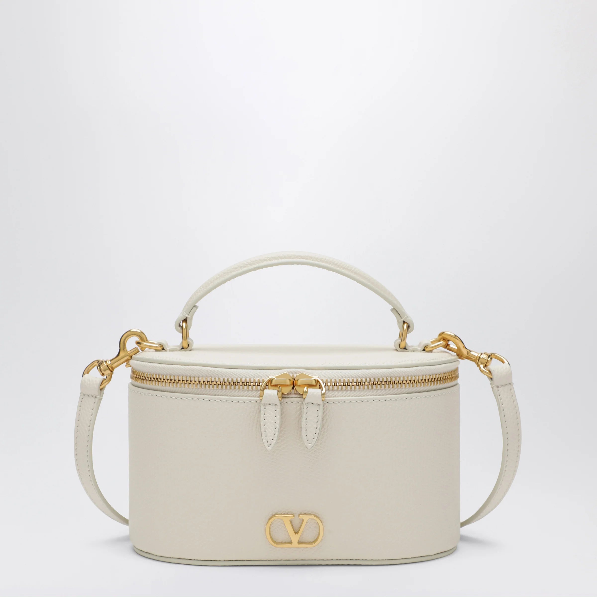 Valentino Garavani Vlogo Signature Mini Vanity Bag in ivory grained calfskin