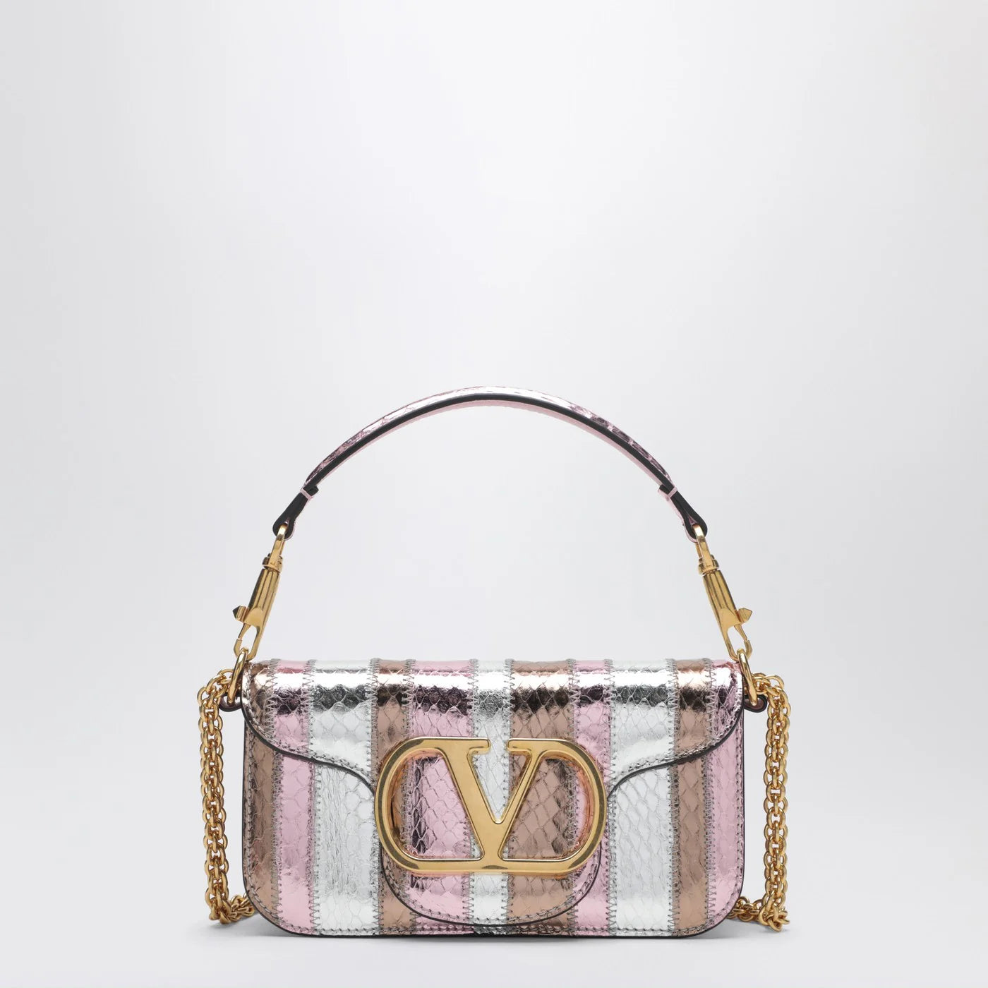 Valentino Garavani Small Locò shoulder bag in multicolour laminated elaphe leather