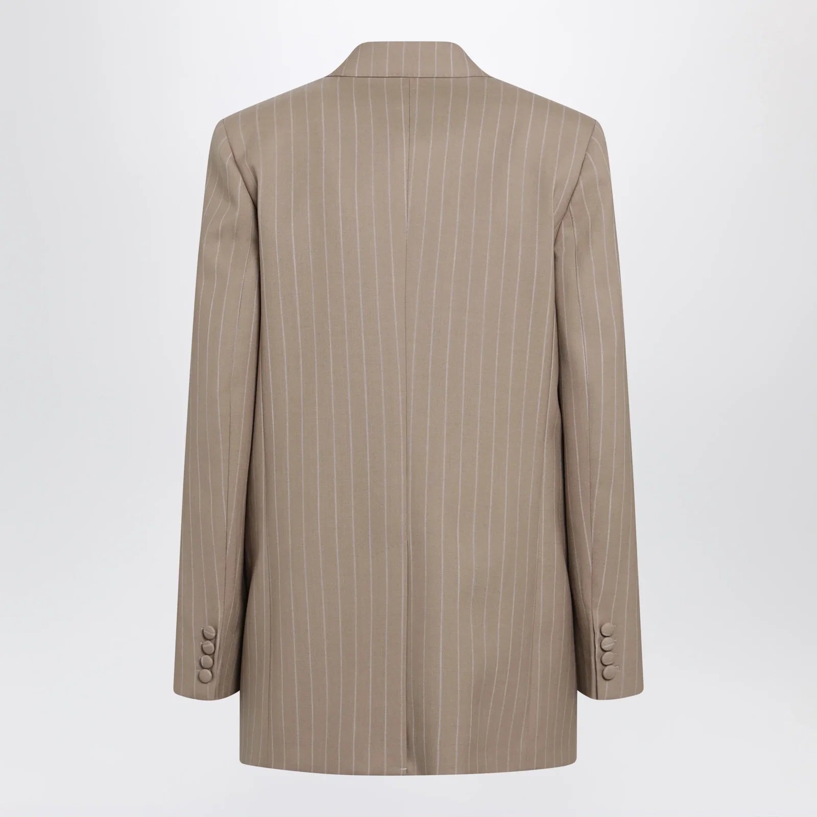 Valentino Double-Breasted Pinstripe Jacket in Mud/Ivory Virgin Wool