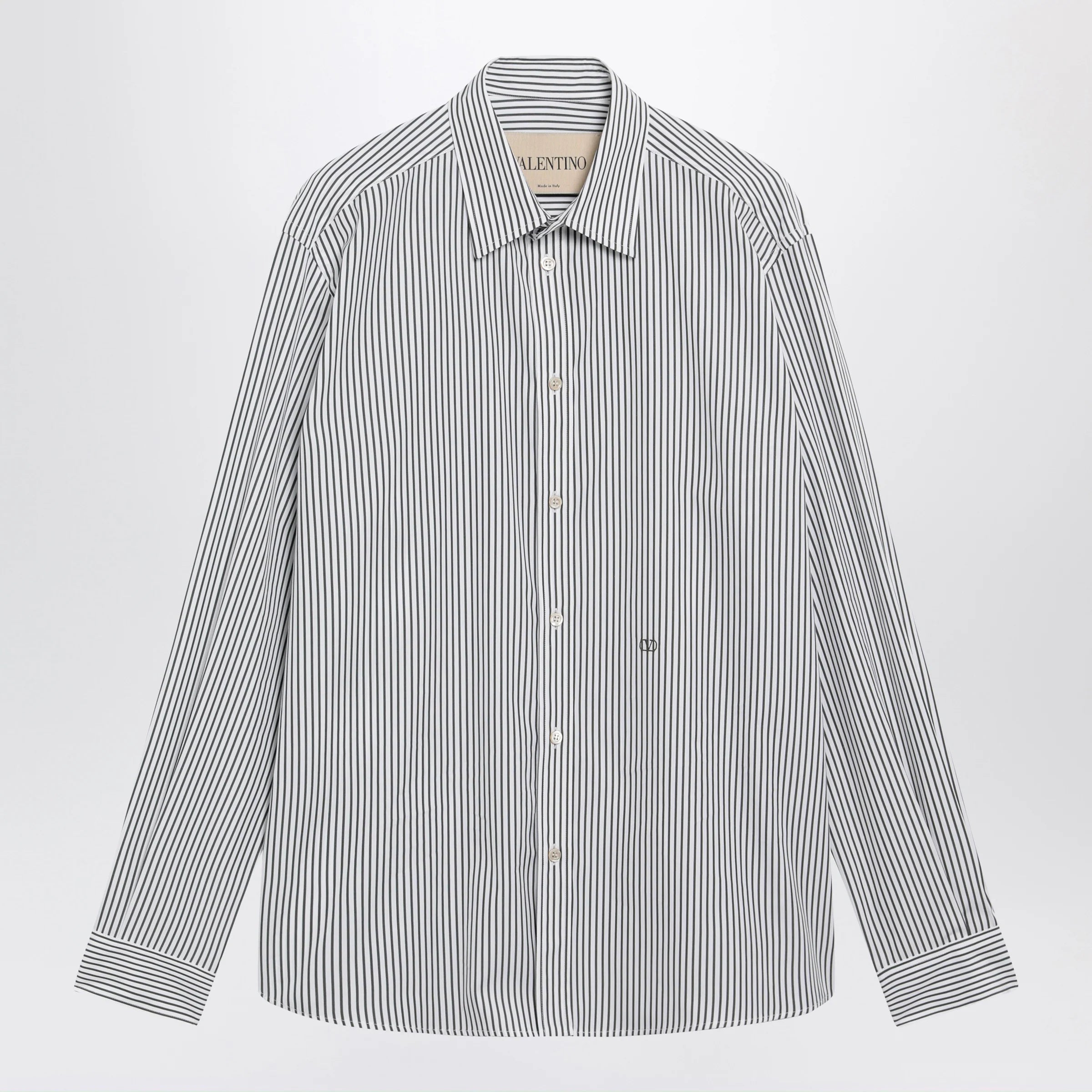 Valentino Ivory/green striped shirt with Vlogo